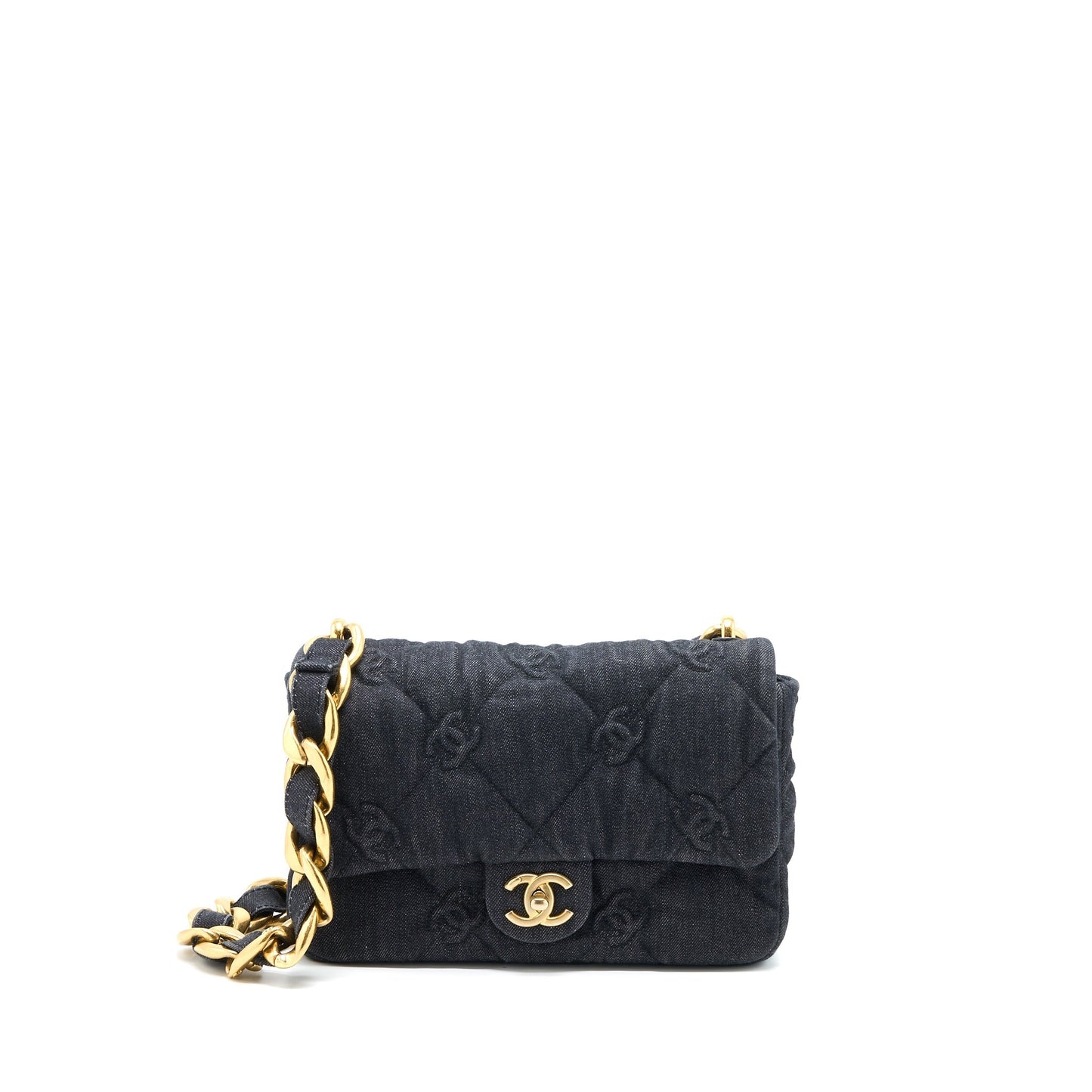 Chanel Flap Shoulder Bag with Giant Chain Denim Dark Blue Brushed  (Microchip)