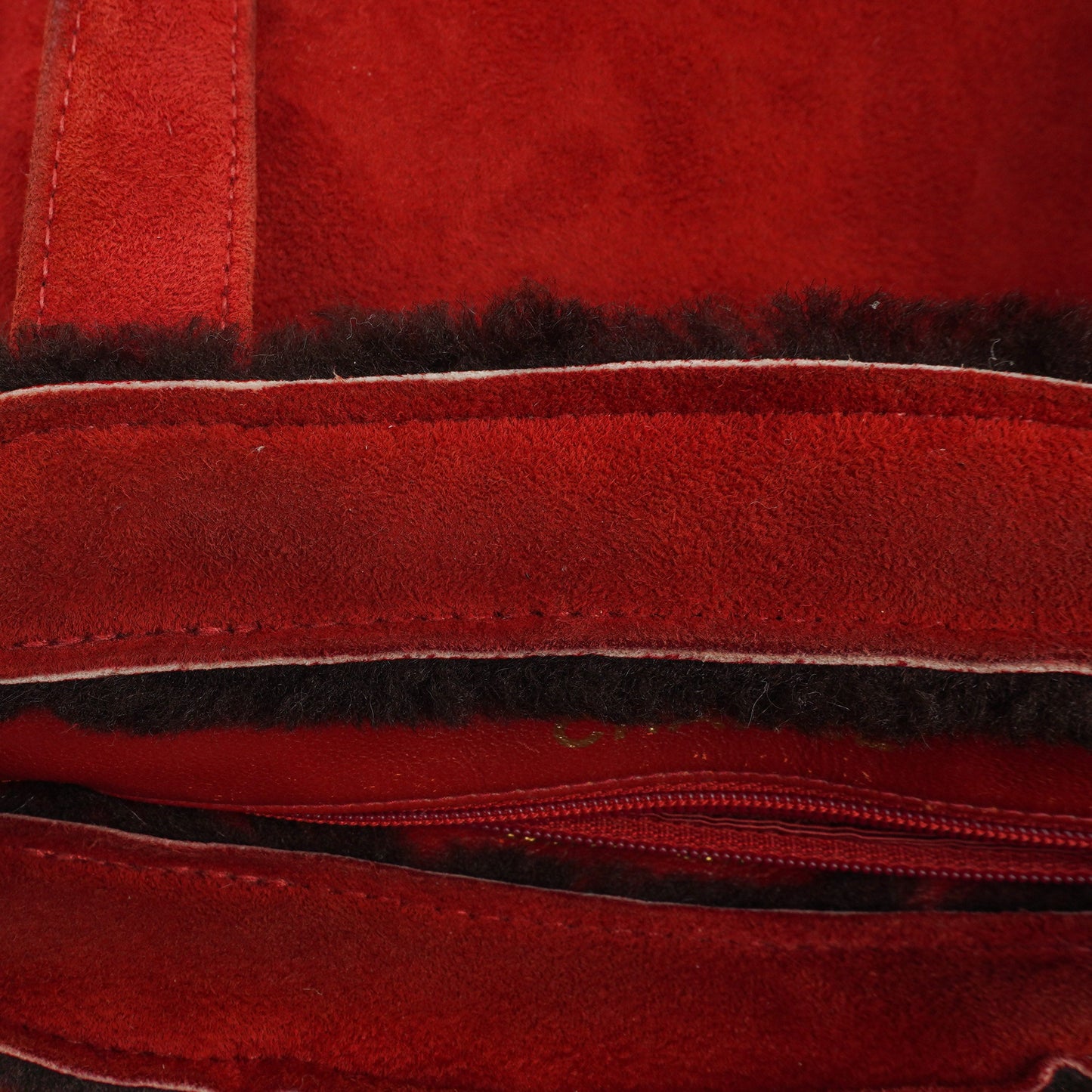 Chanel Suede Shearling Fur Red Handbag