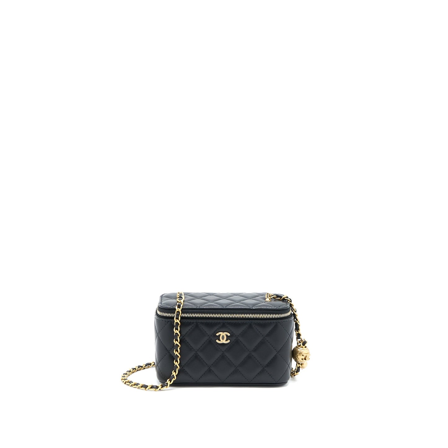 Chanel 22A Pearl Crush Long Vanity With Chain Lambskin Black
