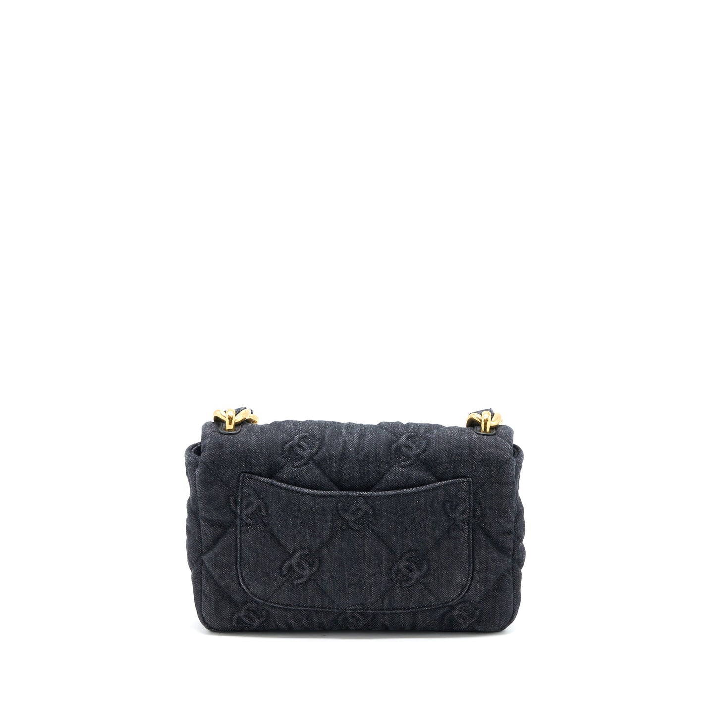 Chanel Flap Shoulder Bag with Giant Chain Denim Dark Blue Brushed  (Microchip)