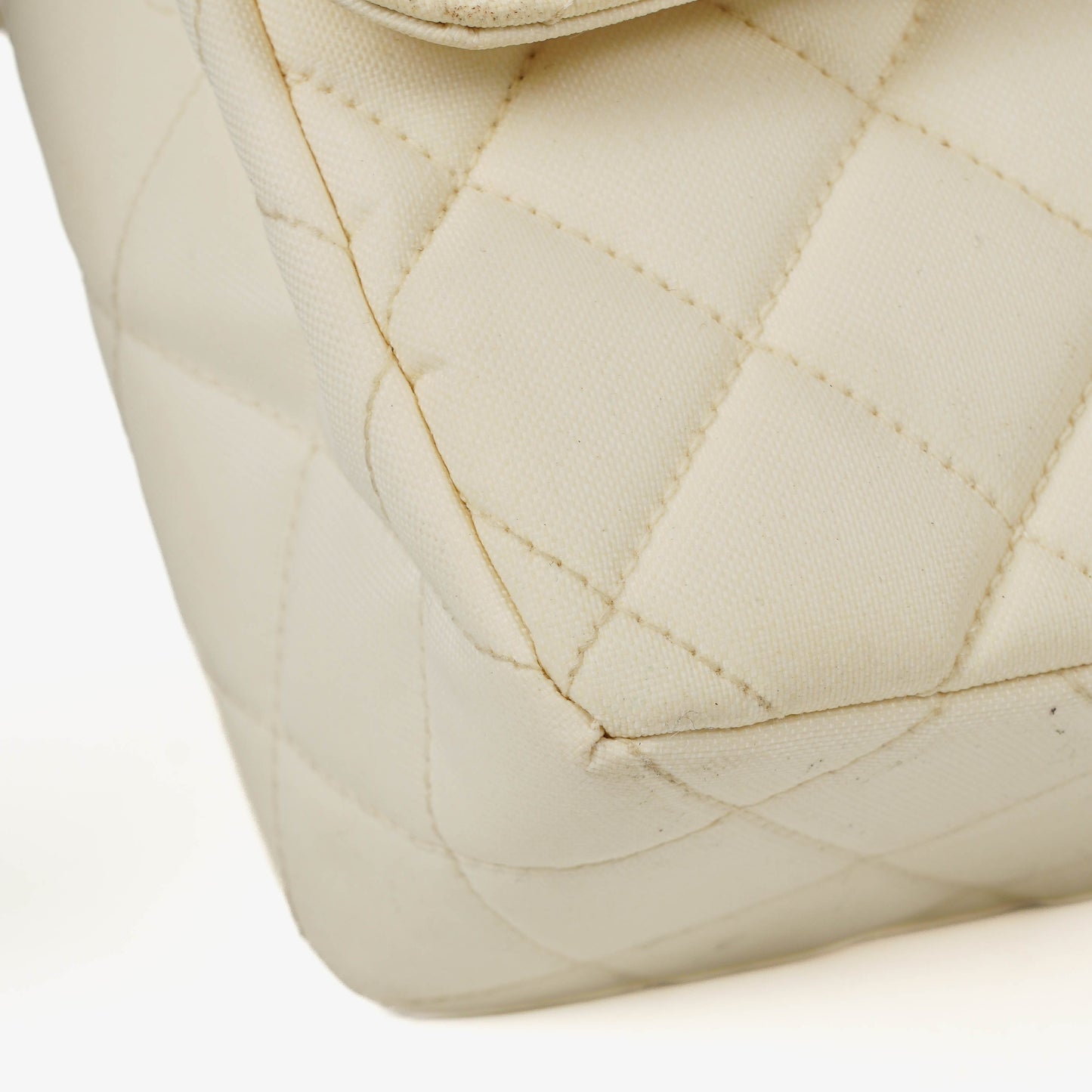 Chanel Medium Classic White Fabric Single Flap Bag With 24K Gold-Plated Hardware