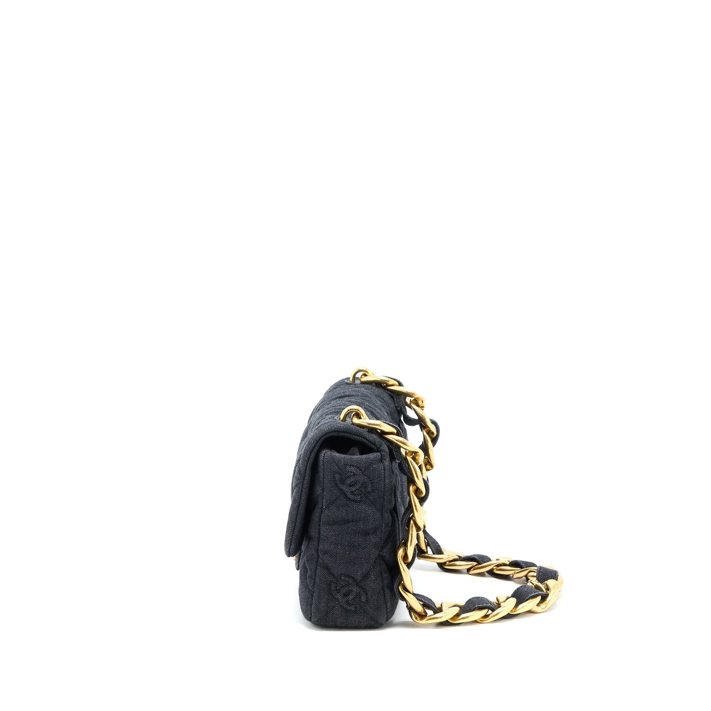 Chanel Flap Shoulder Bag with Giant Chain Denim Dark Blue Brushed  (Microchip)