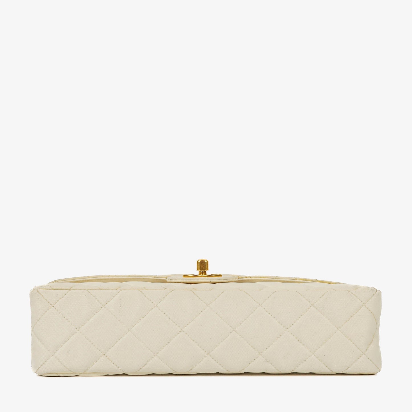 Chanel Medium Classic White Fabric Single Flap Bag With 24K Gold-Plated Hardware