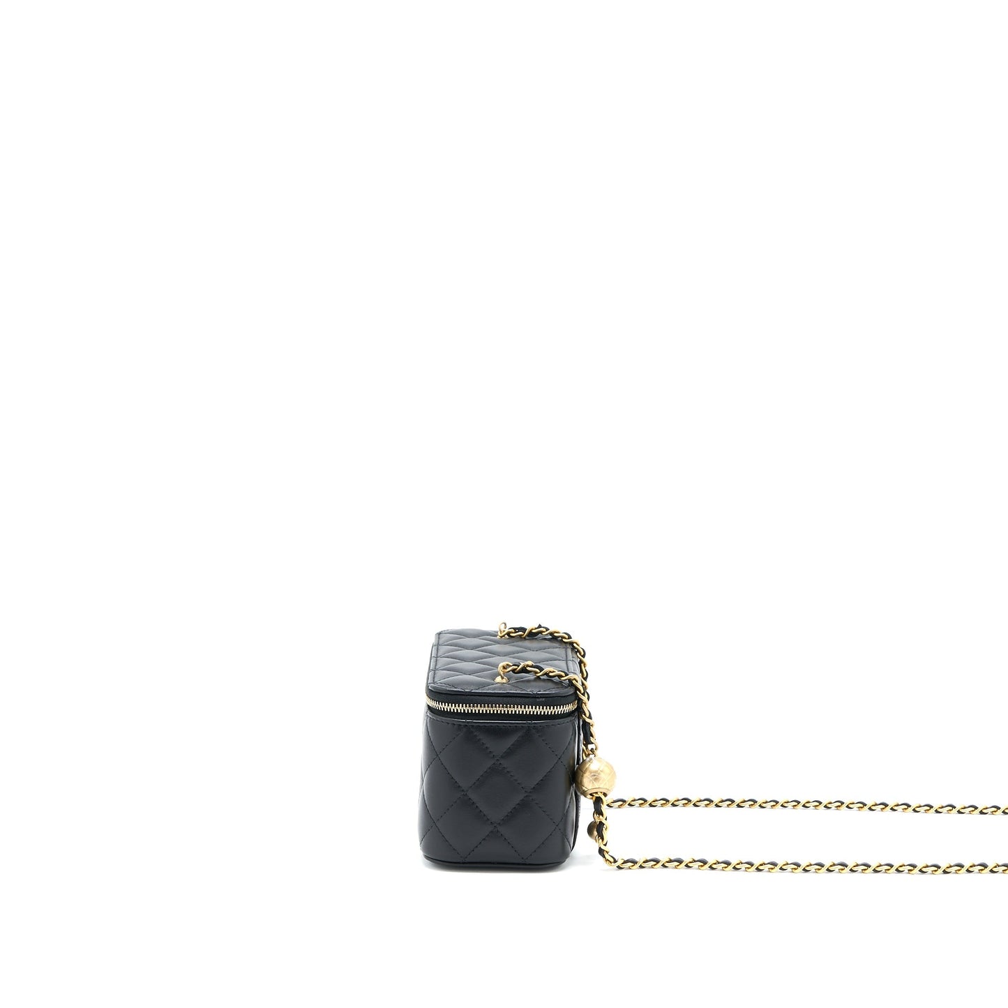 Chanel 22A Pearl Crush Long Vanity With Chain Lambskin Black