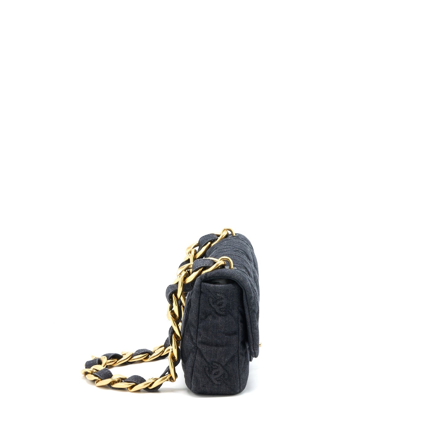 Chanel Flap Shoulder Bag with Giant Chain Denim Dark Blue Brushed  (Microchip)
