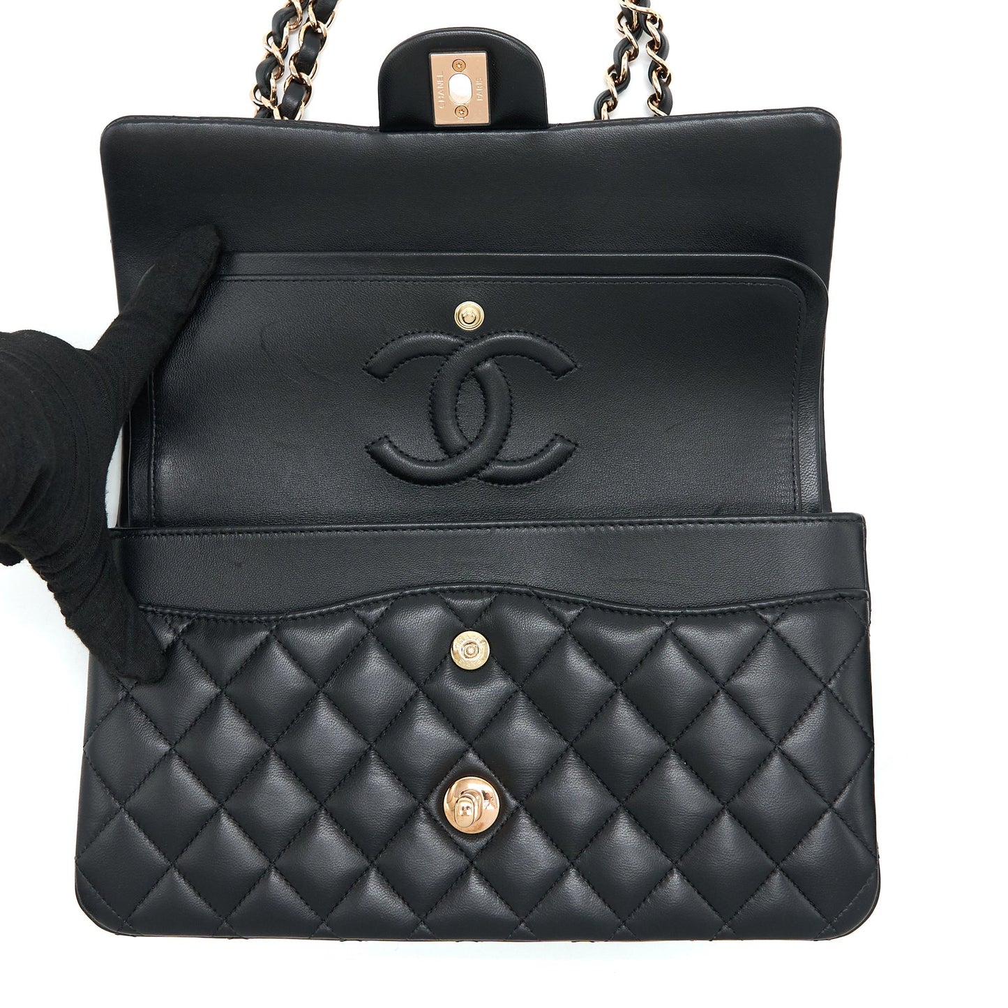 Chanel Medium Classic Flap Bag Lambskin Black R (Microchip)