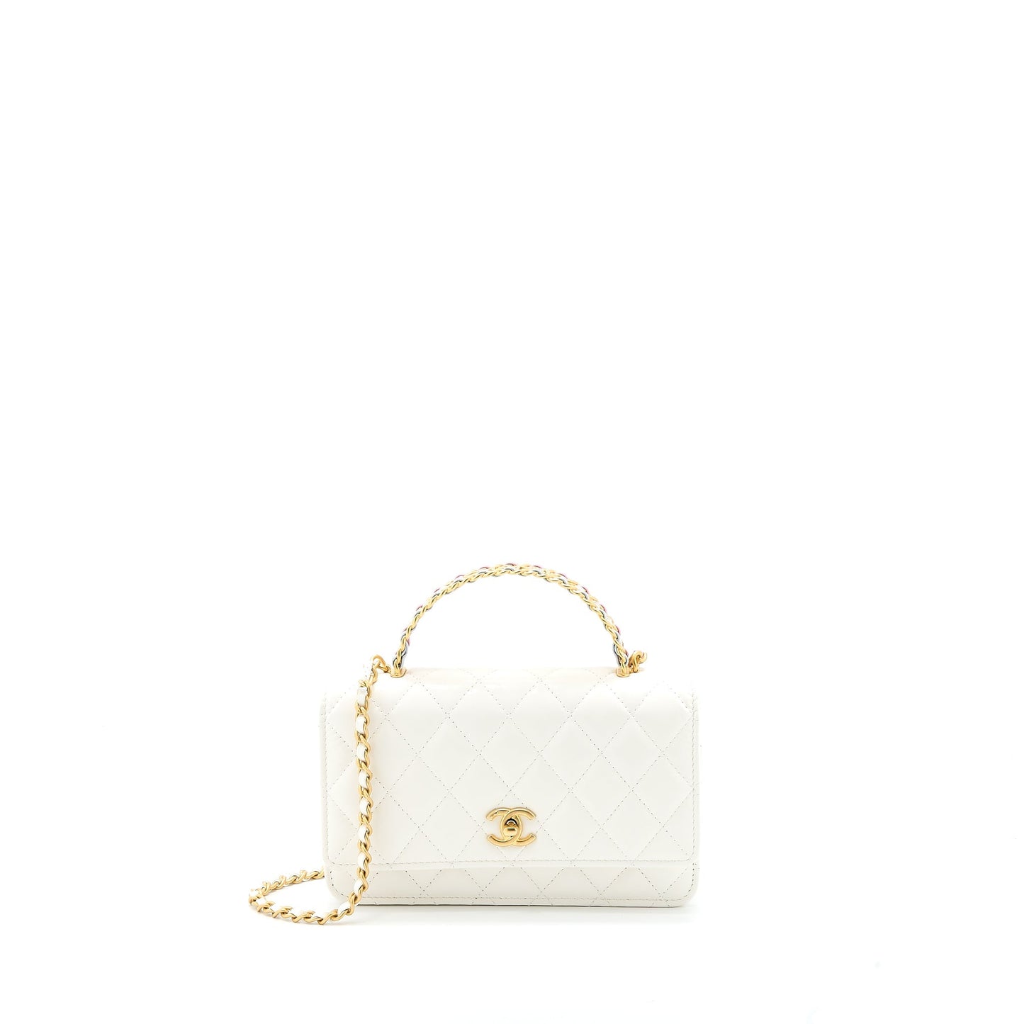 Chanel 23P Top Handle Wallet on Chain Calfskin White/Multicolour Brushed  (Microchip)