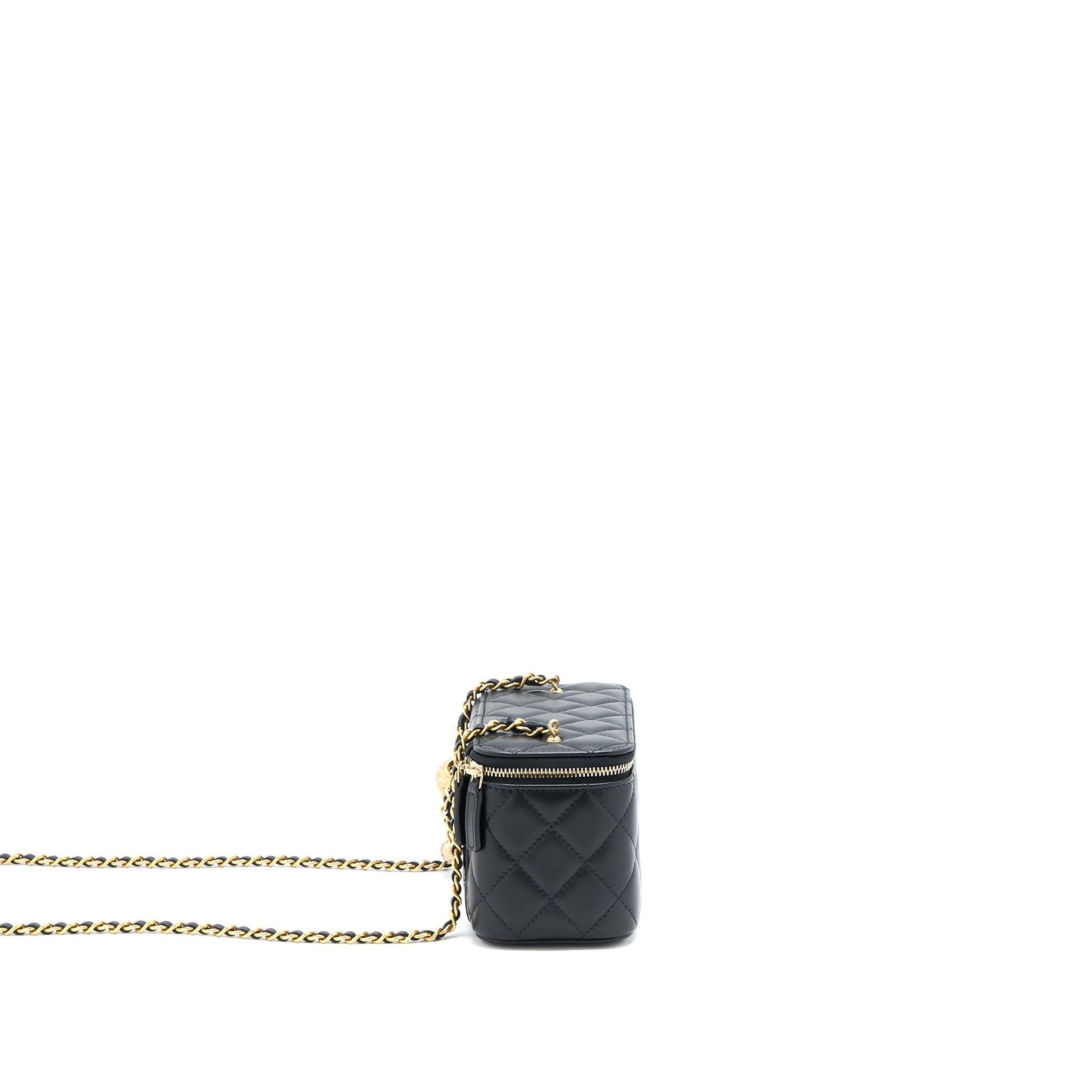 Chanel 22A Pearl Crush Long Vanity With Chain Lambskin Black