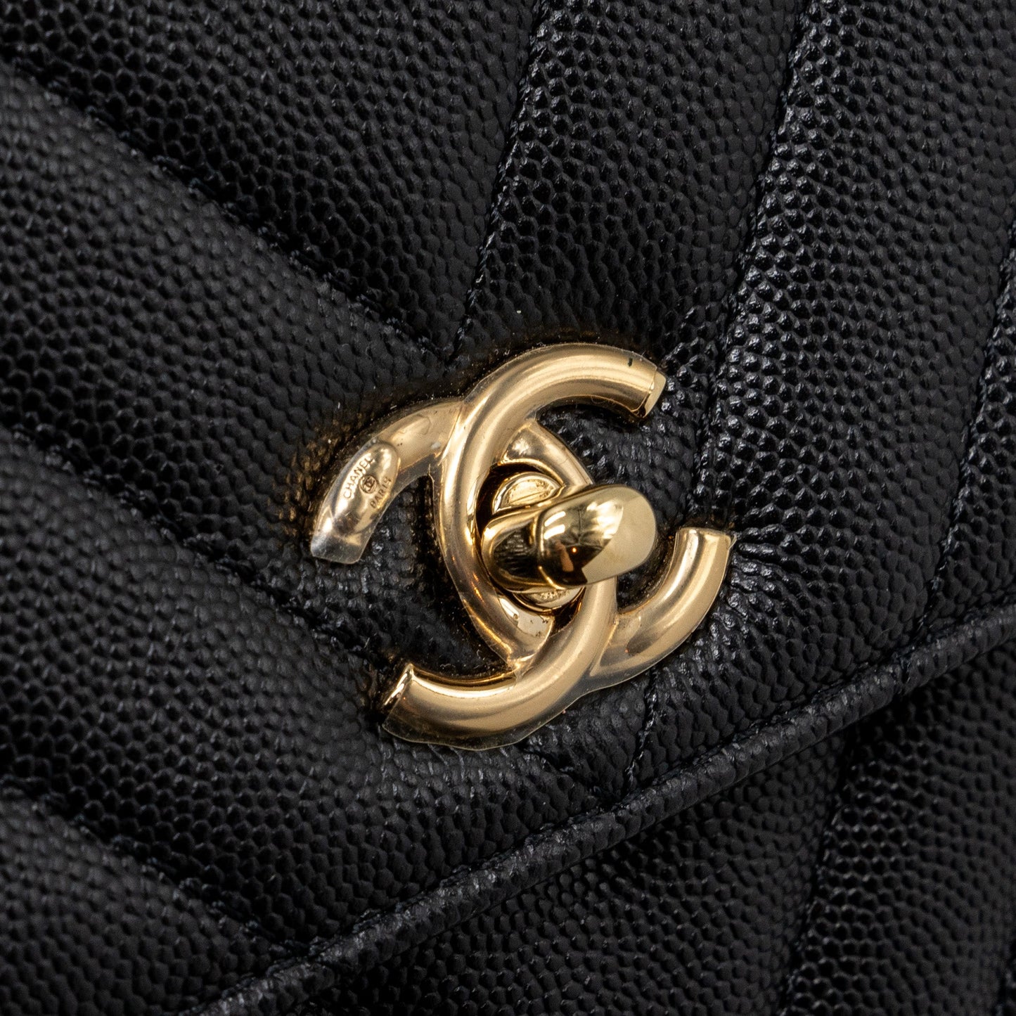 Chanel Small Coco Handle Chevron Caviar Black L