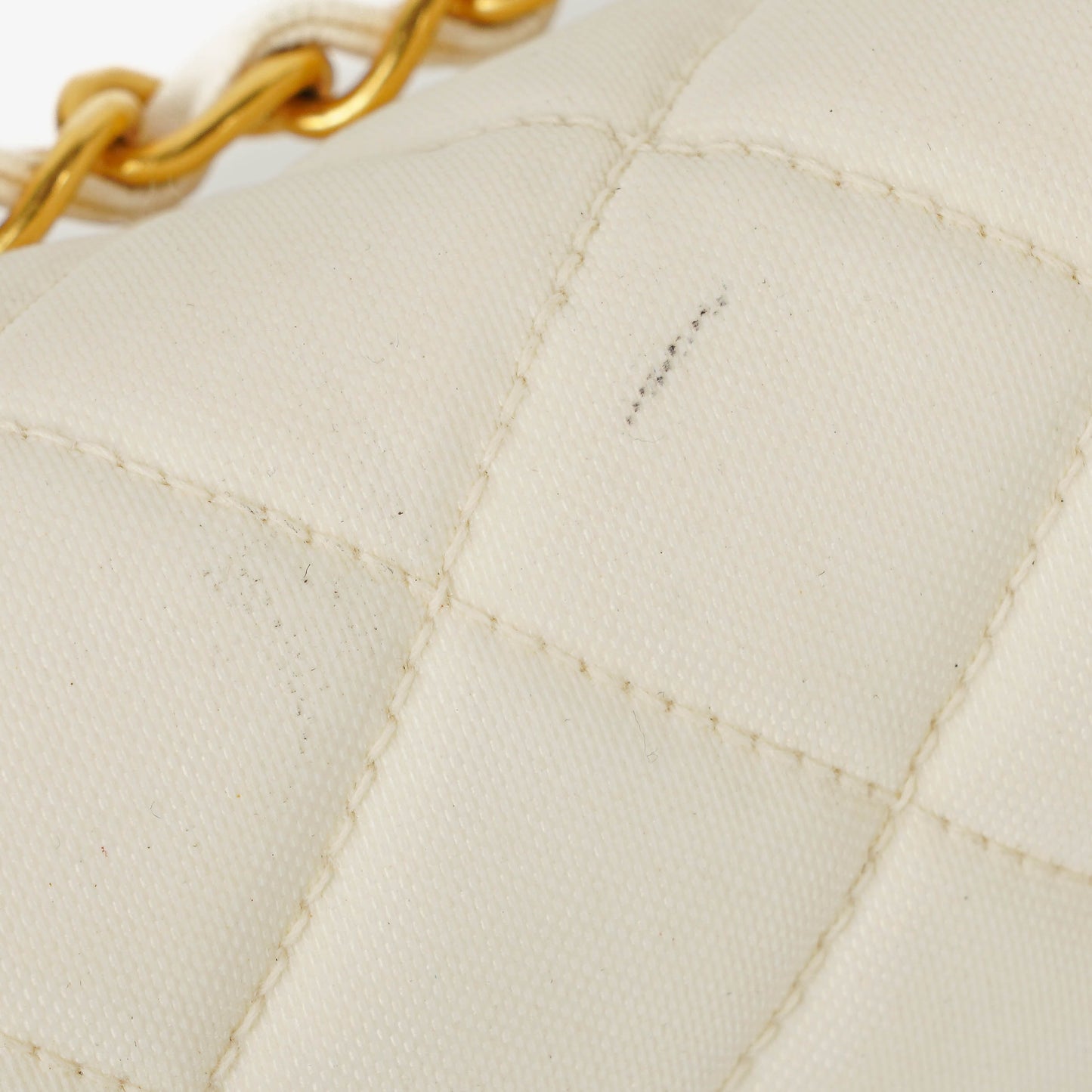 Chanel Medium Classic White Fabric Single Flap Bag With 24K Gold-Plated Hardware