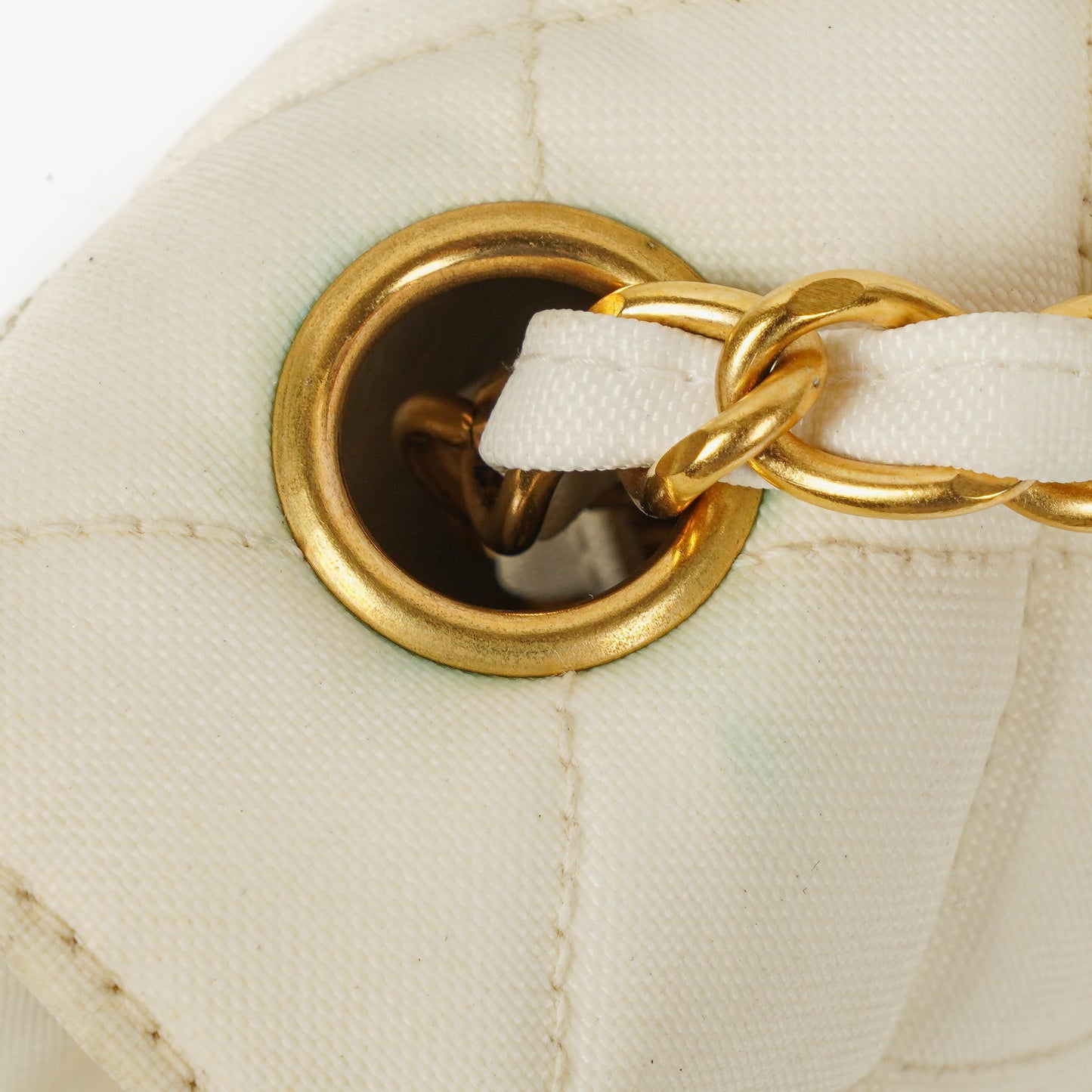Chanel Medium Classic White Fabric Single Flap Bag With 24K Gold-Plated Hardware