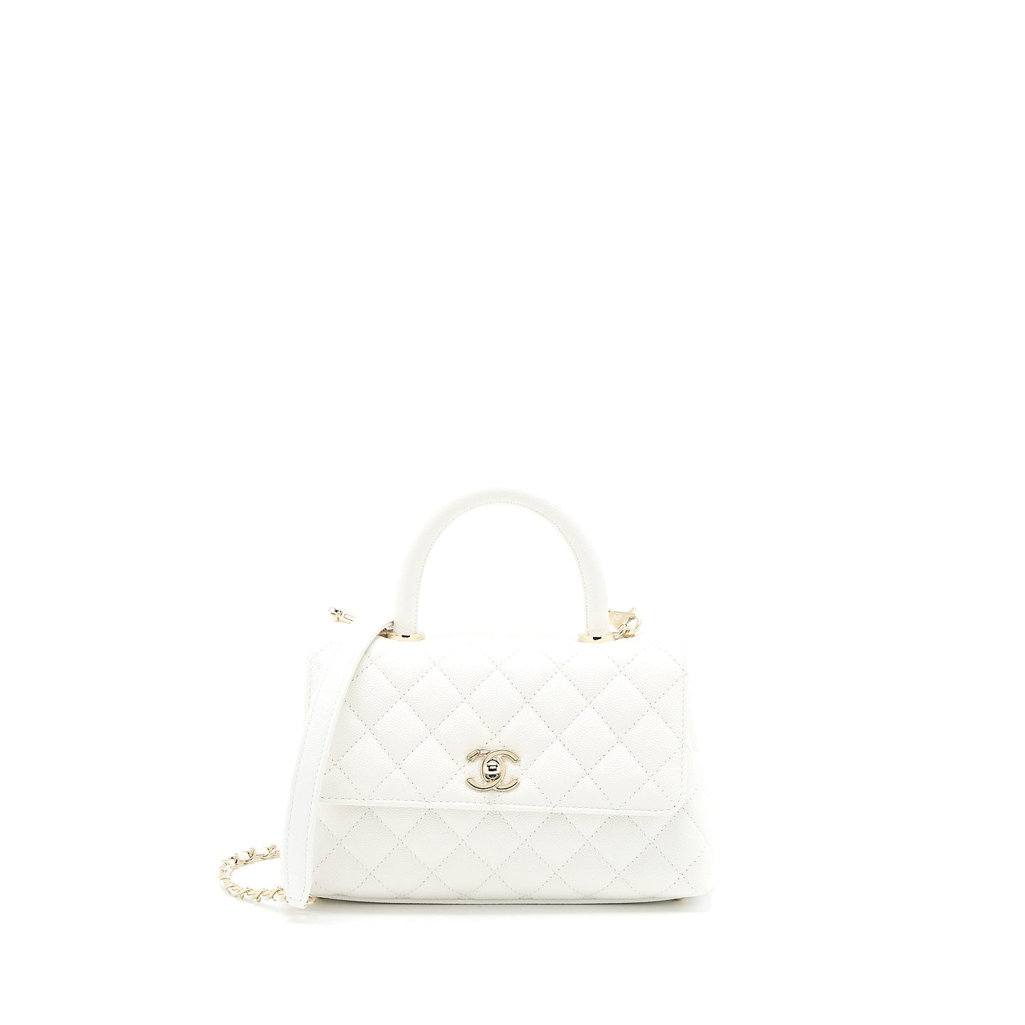 Chanel Small Coco Handle Caviar White L (Microchip)