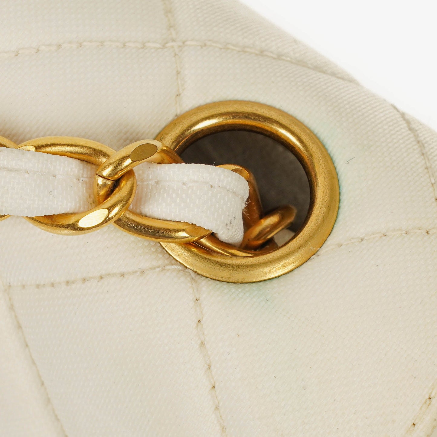 Chanel Medium Classic White Fabric Single Flap Bag With 24K Gold-Plated Hardware