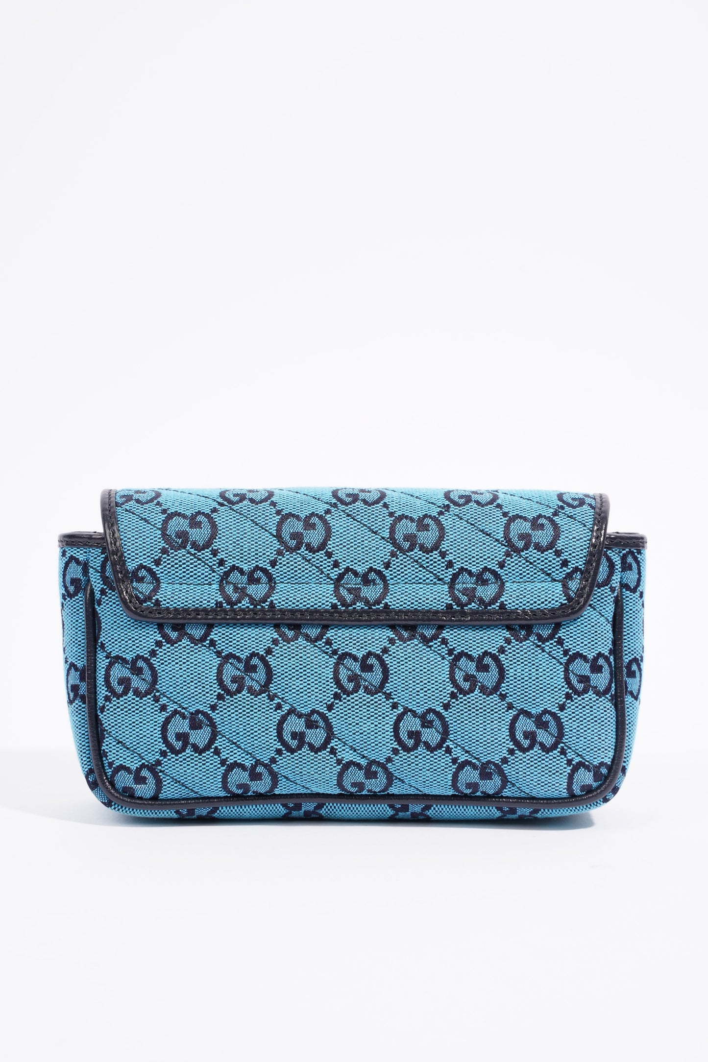 Gucci Womens GG Marmont Quilted Flap Bag Blue Canvas Super Mini
