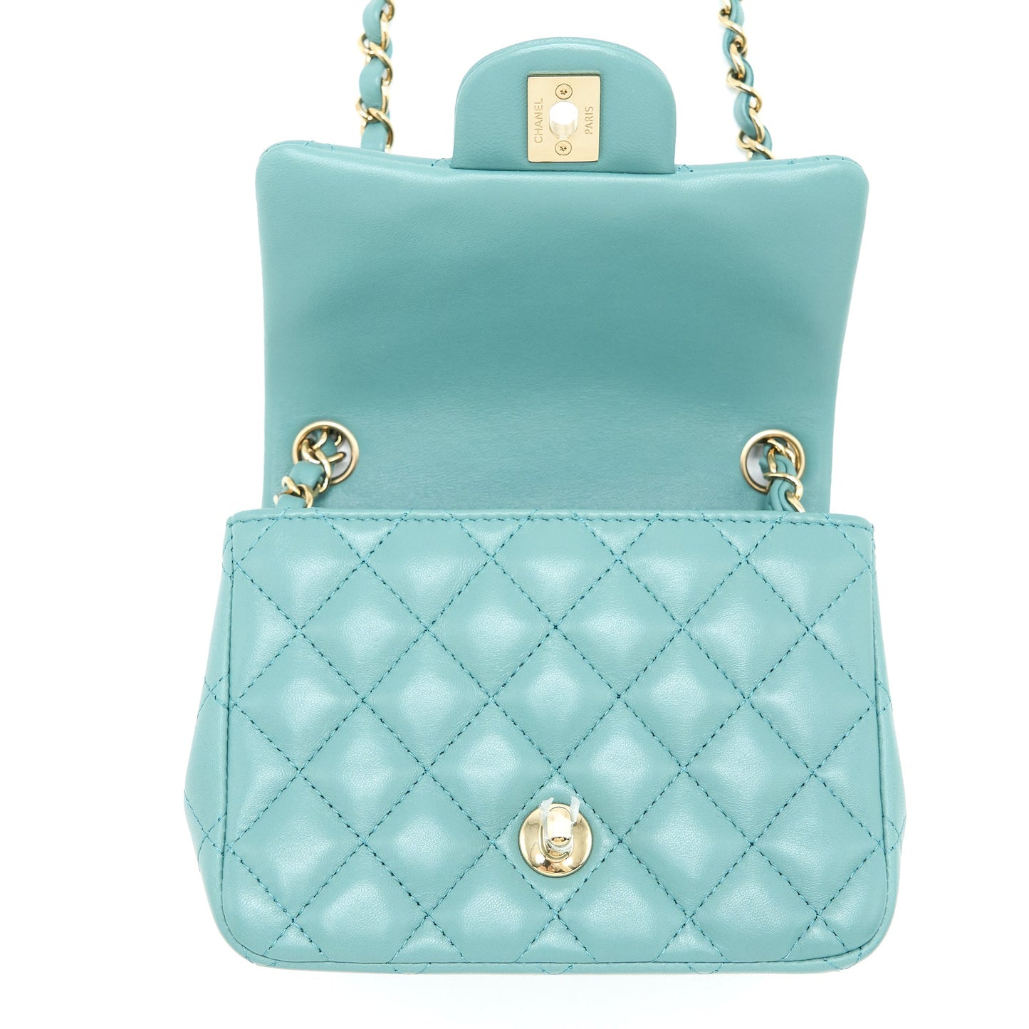Chanel Mini Square Flap Bag Lambskin Light Green L (Microchip)