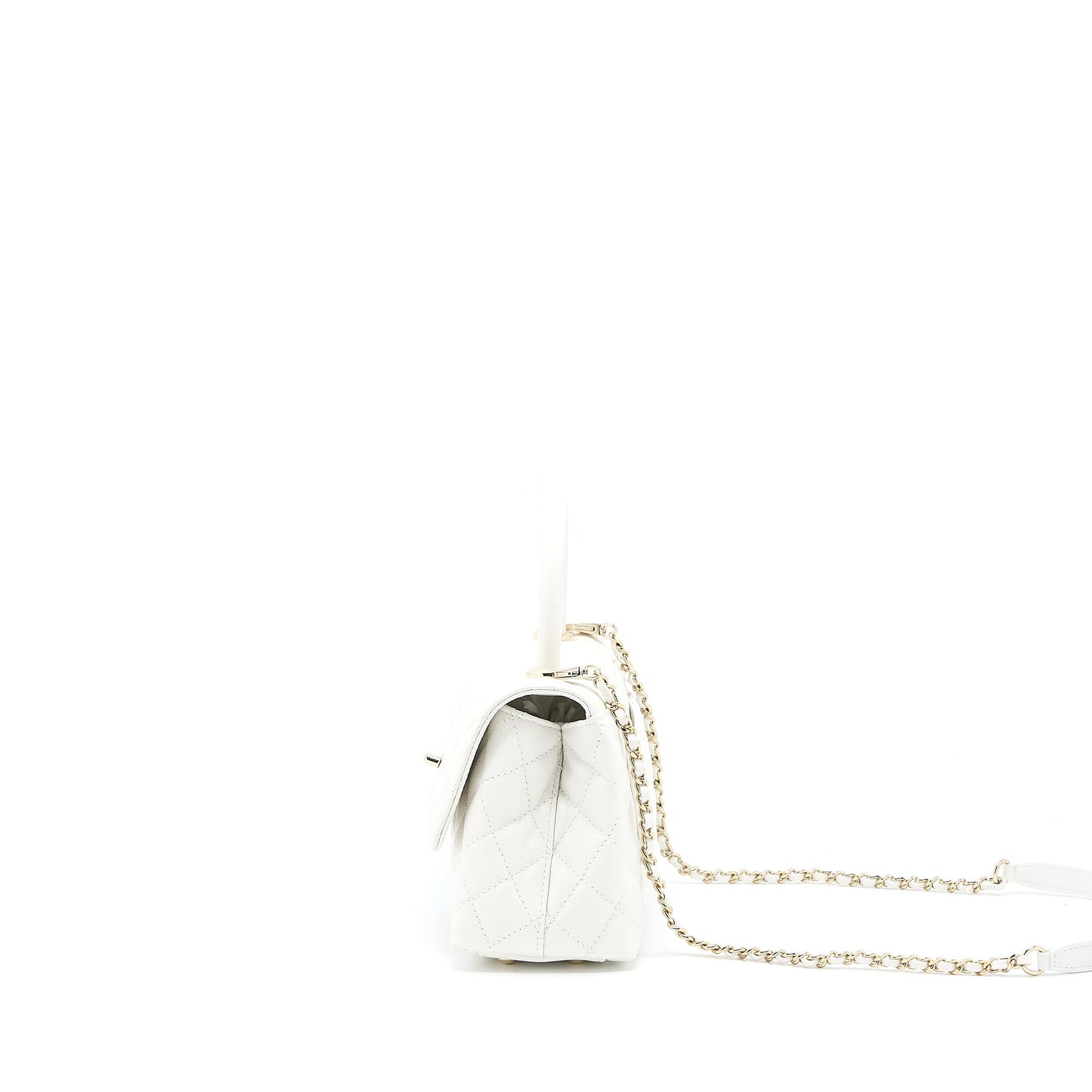 Chanel Small Coco Handle Caviar White L (Microchip)