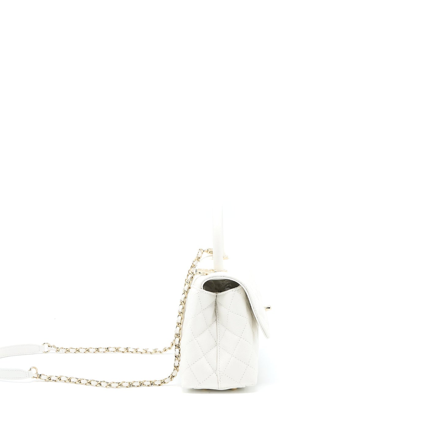 Chanel Small Coco Handle Caviar White L (Microchip)