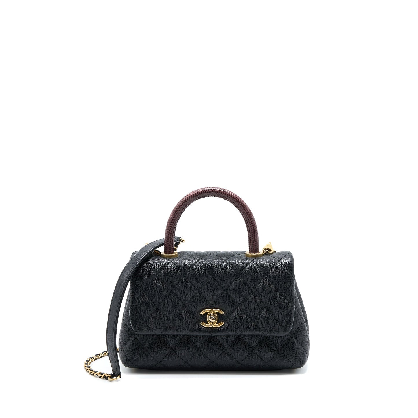 Chanel Small Coco Handle Caviar With Lizard Handle Black