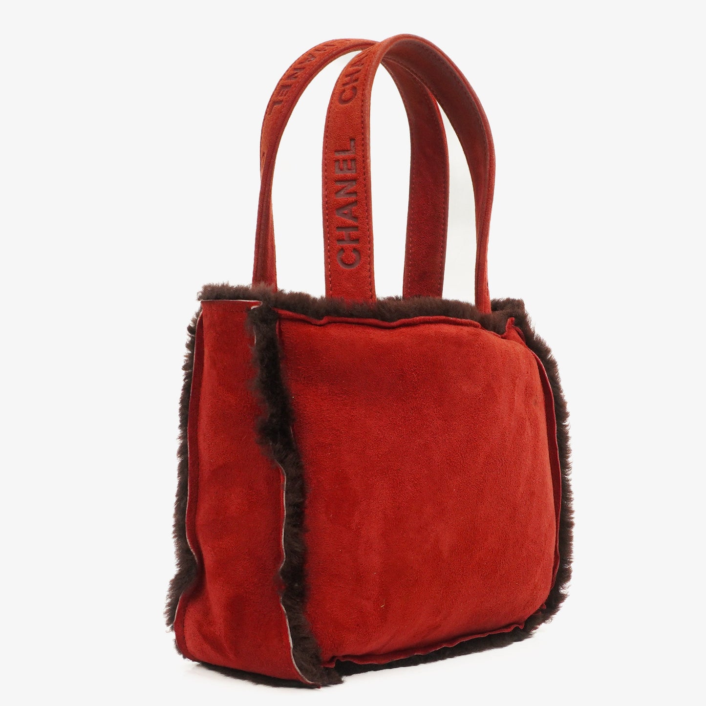 Chanel Suede Shearling Fur Red Handbag
