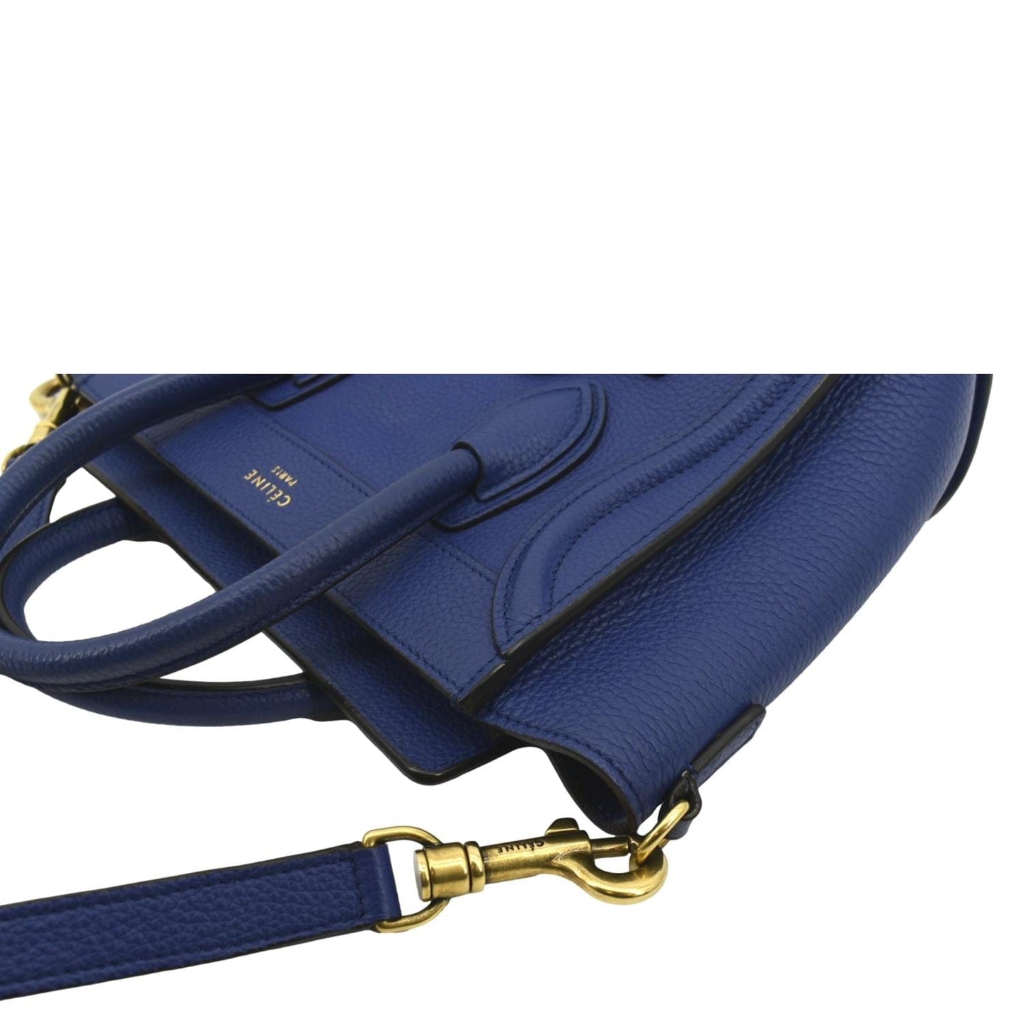 CELINE Nano Luggage Drummed Leather Tote Crossbody Bag Blue