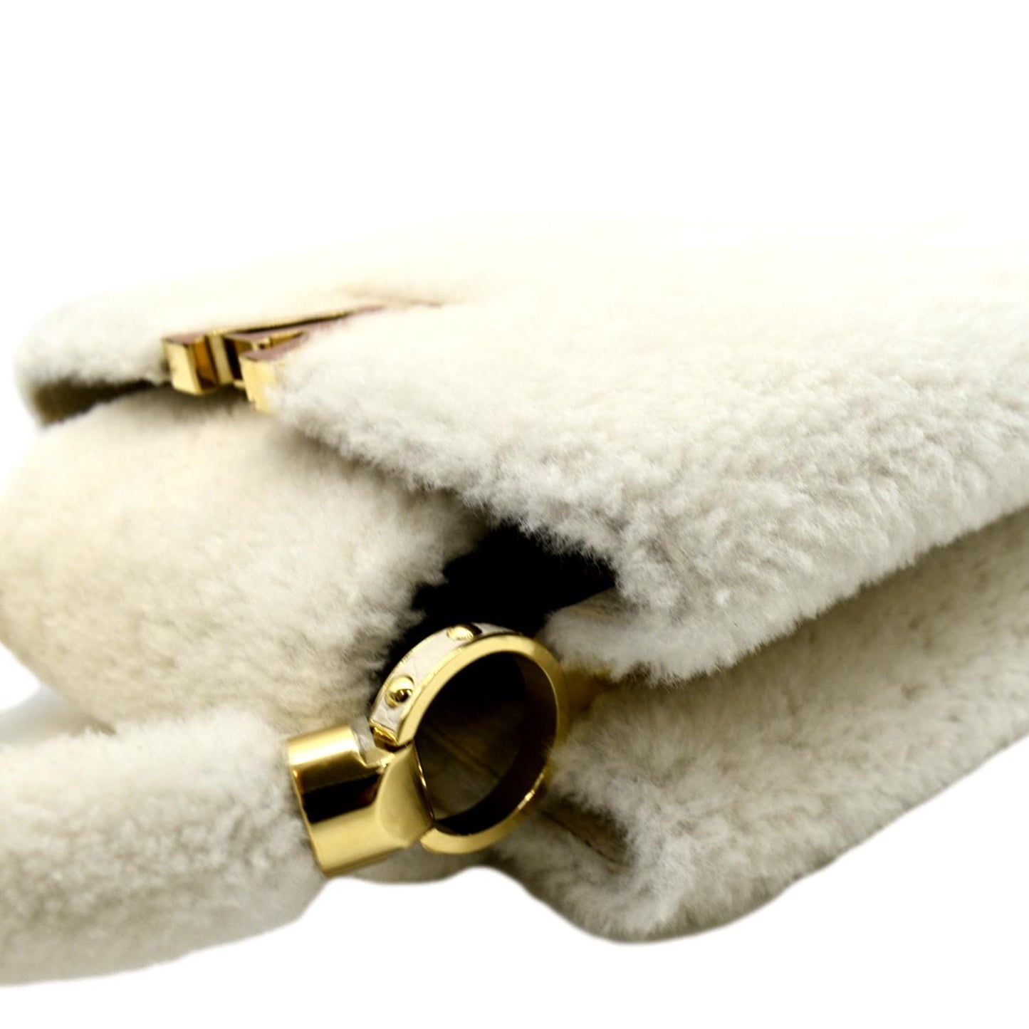 LOUIS VUITTON Capucine PM Teddy Fleece Top Handle Shoulder Bag White