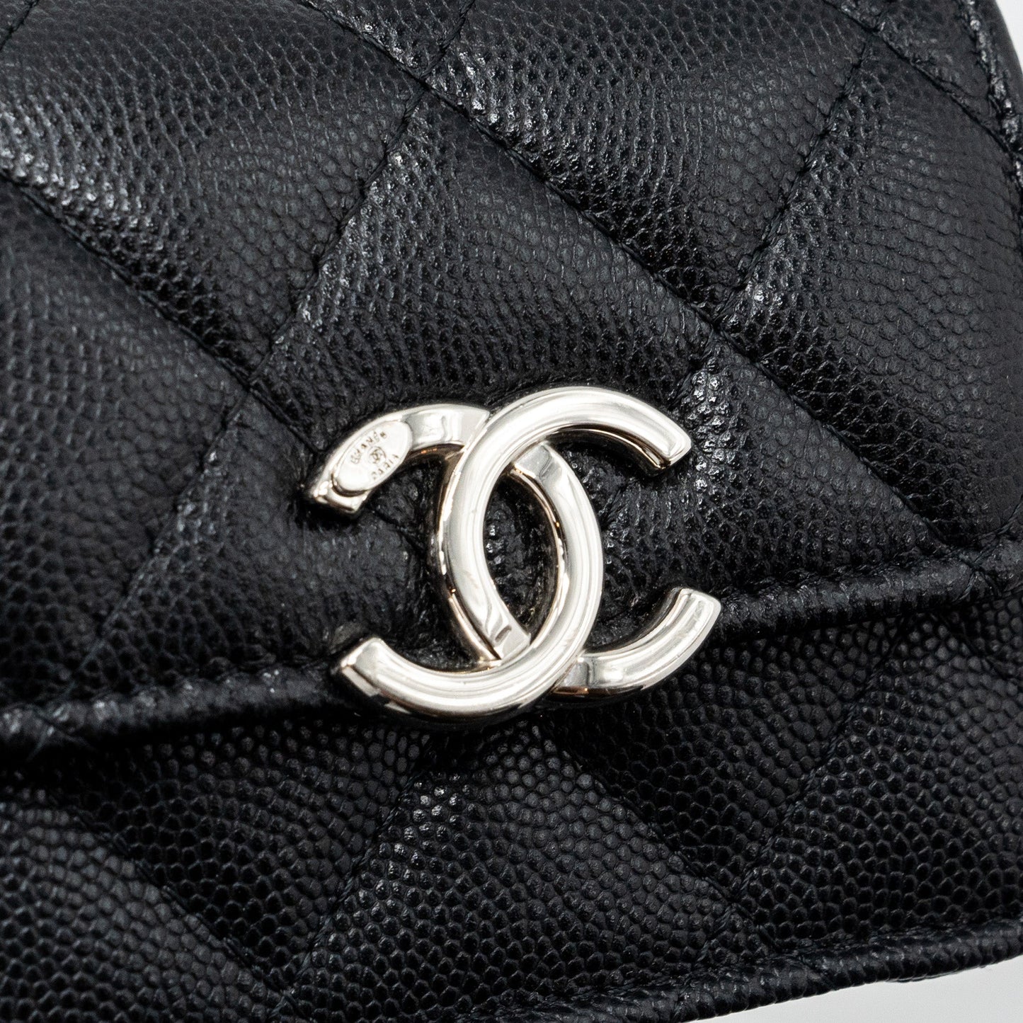 CHANEL MINI FLAP BAG WITH Coco Enamel CHAIN CAVIAR BLACK