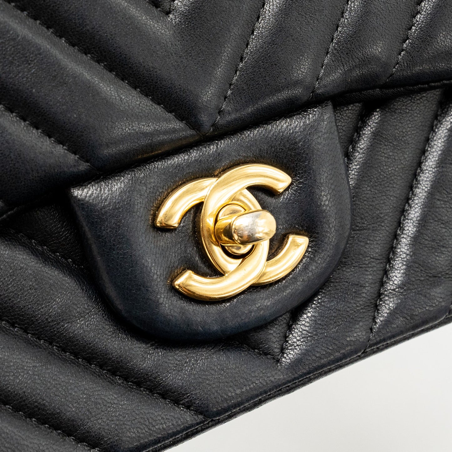 Chanel Mini Rectangular Flap Bag Chevron Lambskin Black