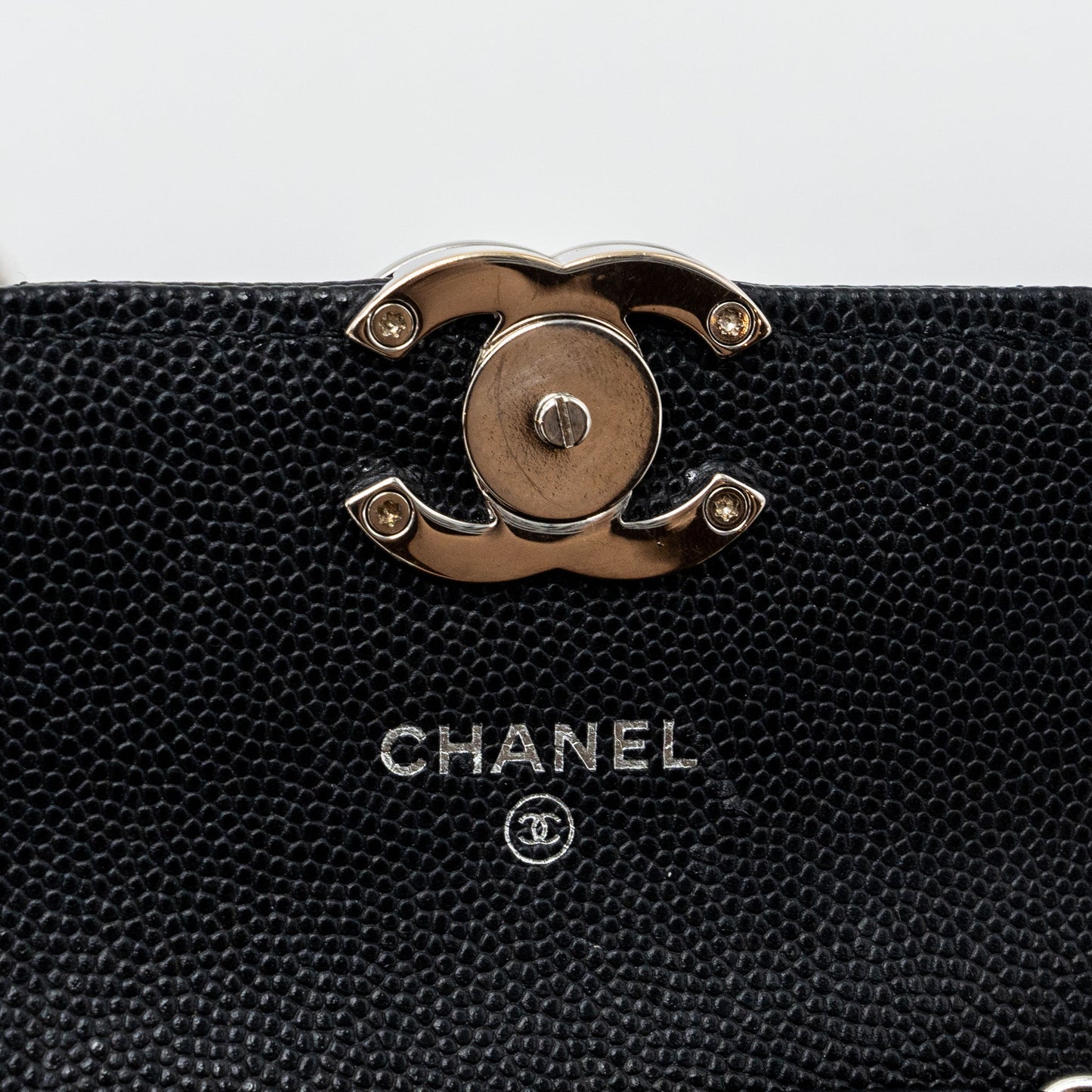 CHANEL MINI FLAP BAG WITH Coco Enamel CHAIN CAVIAR BLACK