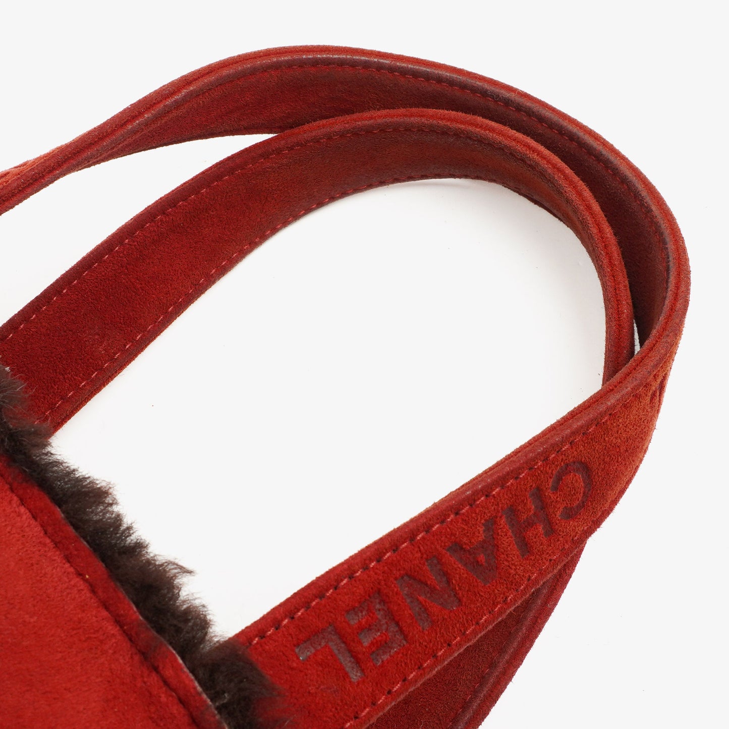 Chanel Suede Shearling Fur Red Handbag
