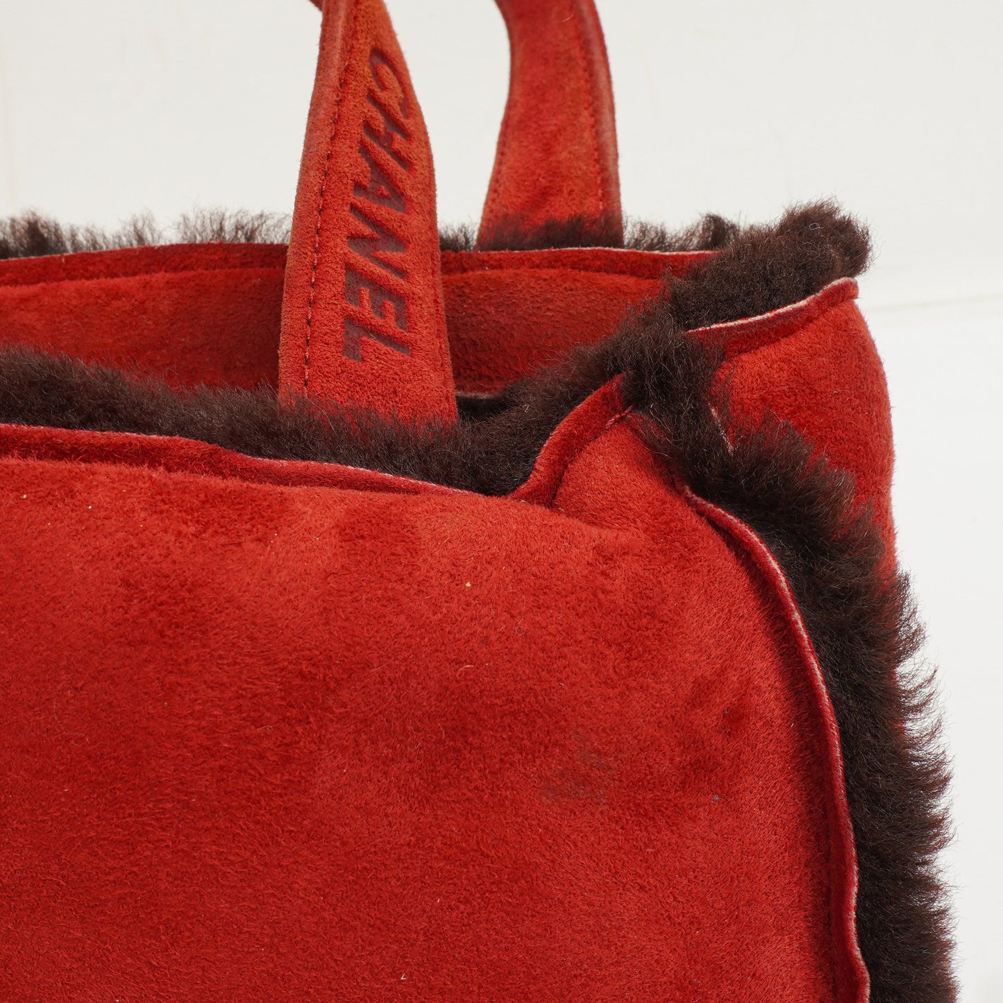 Chanel Suede Shearling Fur Red Handbag