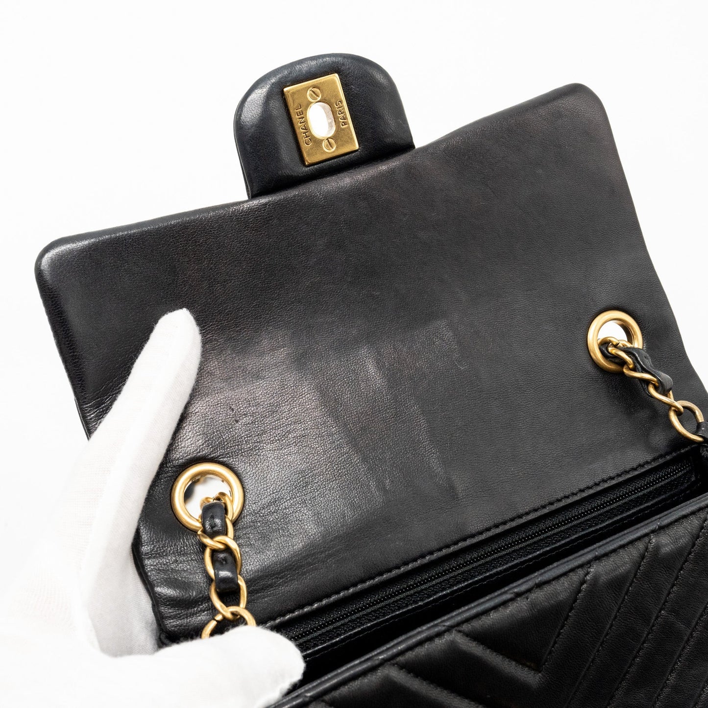 Chanel Mini Rectangular Flap Bag Chevron Lambskin Black