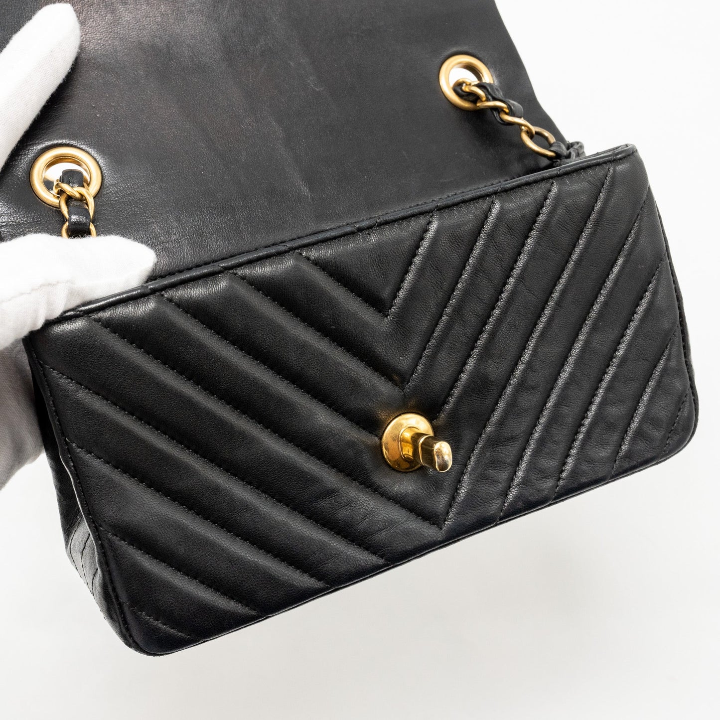 Chanel Mini Rectangular Flap Bag Chevron Lambskin Black