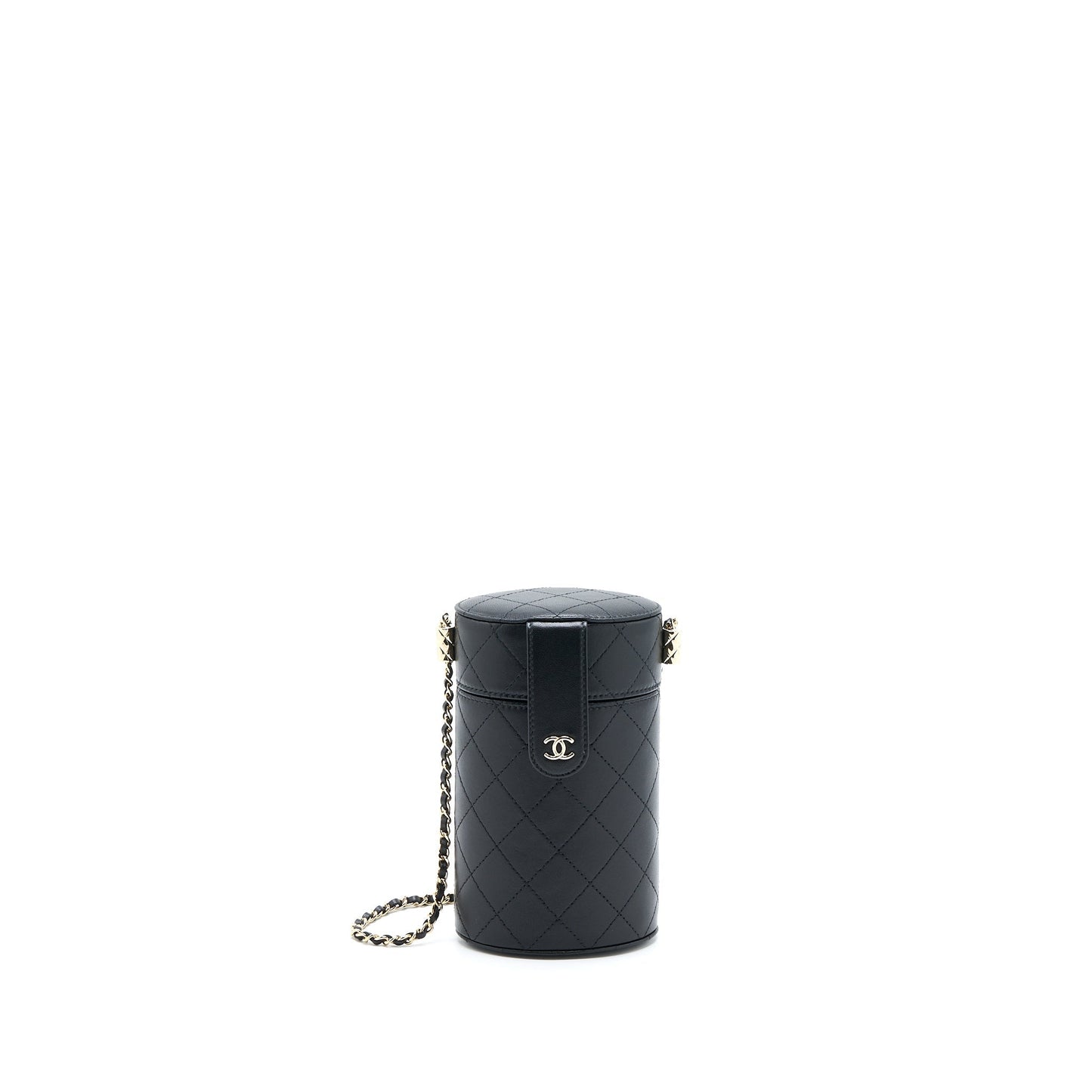 Chanel Round Vanity Case With Chain Lambskin Black L