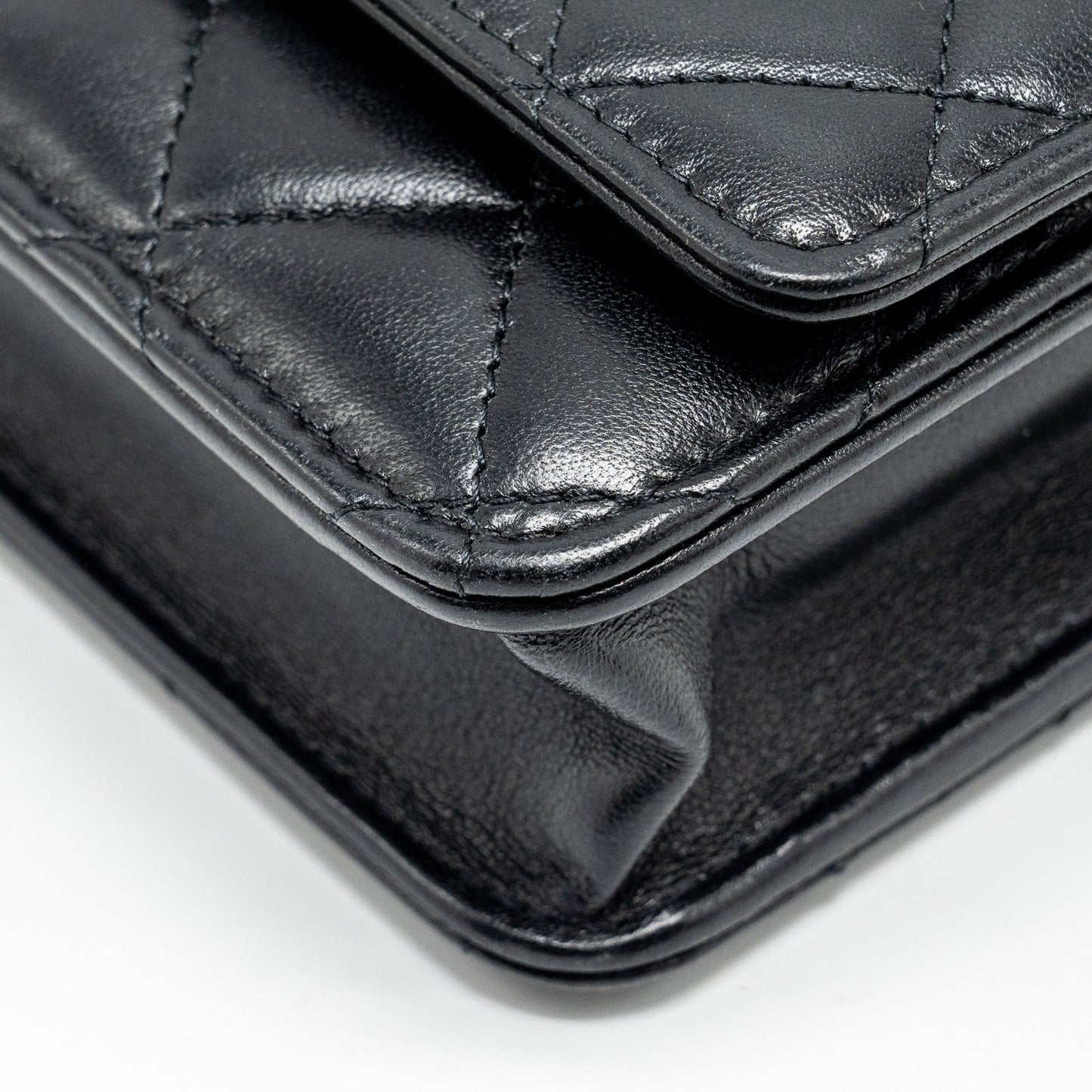 CHANEL leather top handle wallet on chain lambskin black L (microchip)