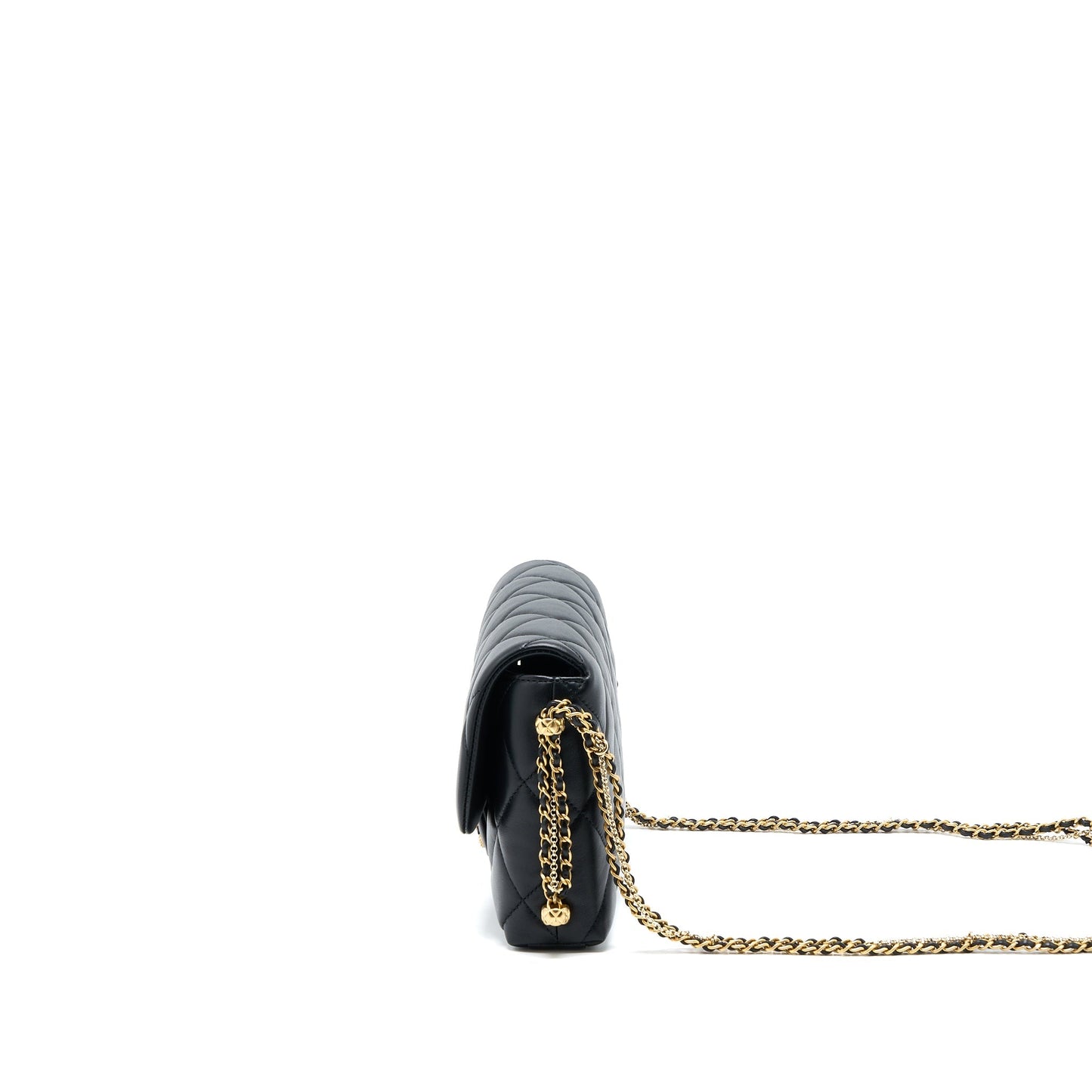 Chanel Quilted Detailed Logo Flap Bag Lambskin Black  (Microchip)