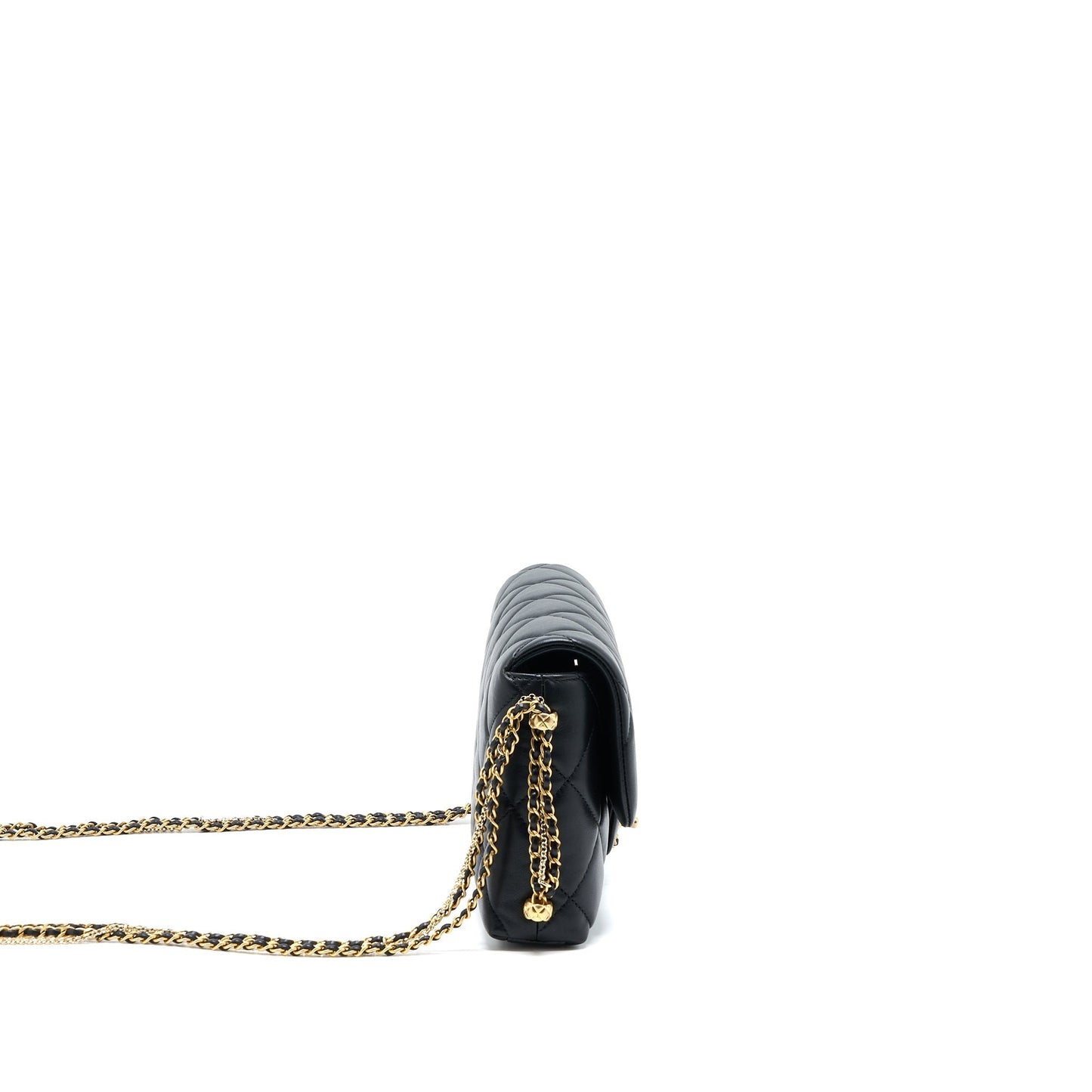 Chanel Quilted Detailed Logo Flap Bag Lambskin Black  (Microchip)