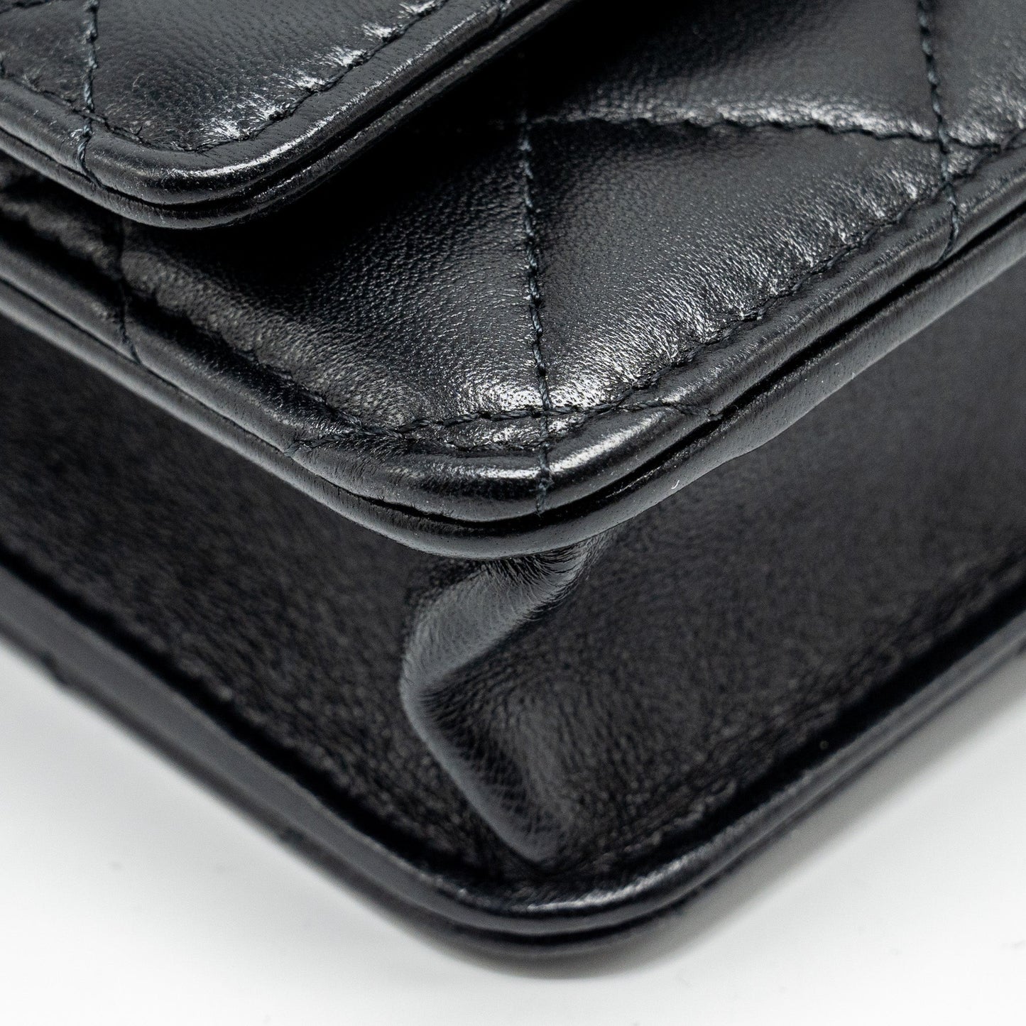 CHANEL leather top handle wallet on chain lambskin black L (microchip)