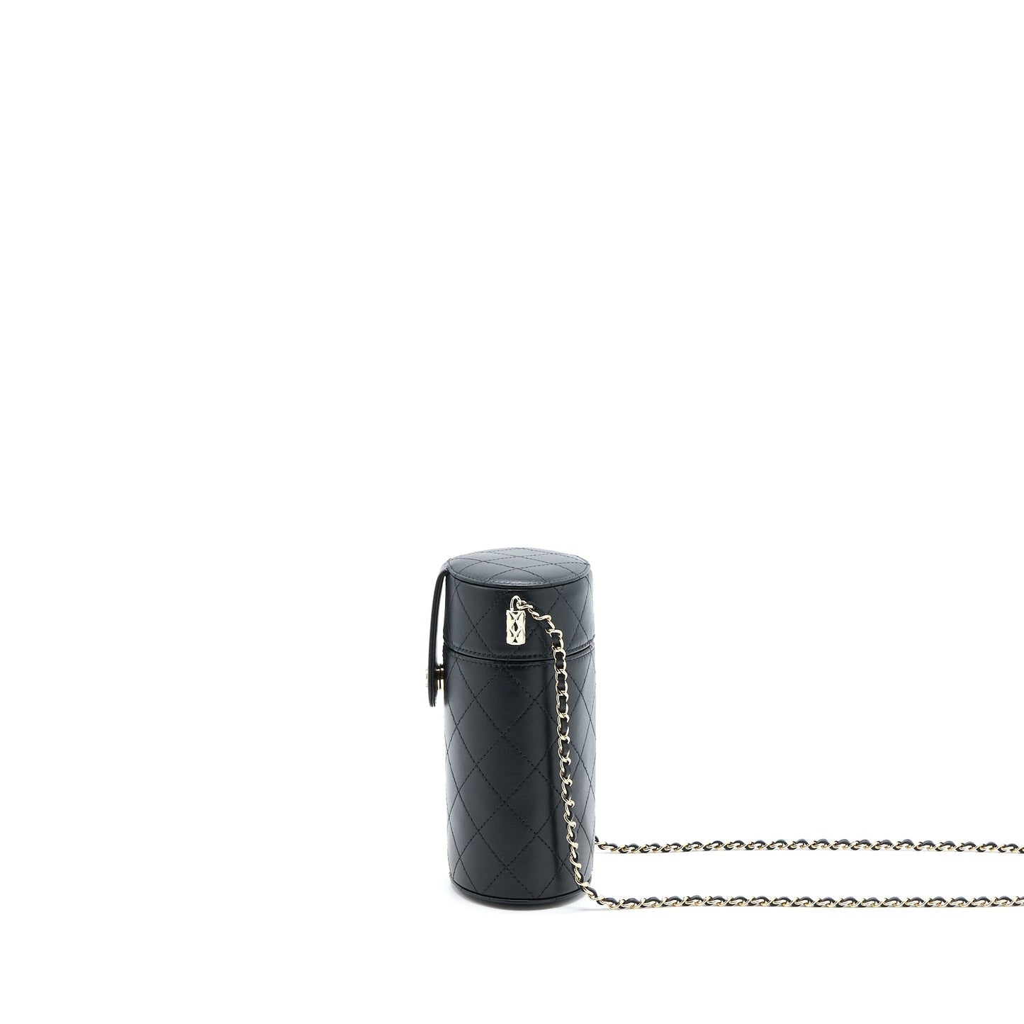Chanel Round Vanity Case With Chain Lambskin Black L