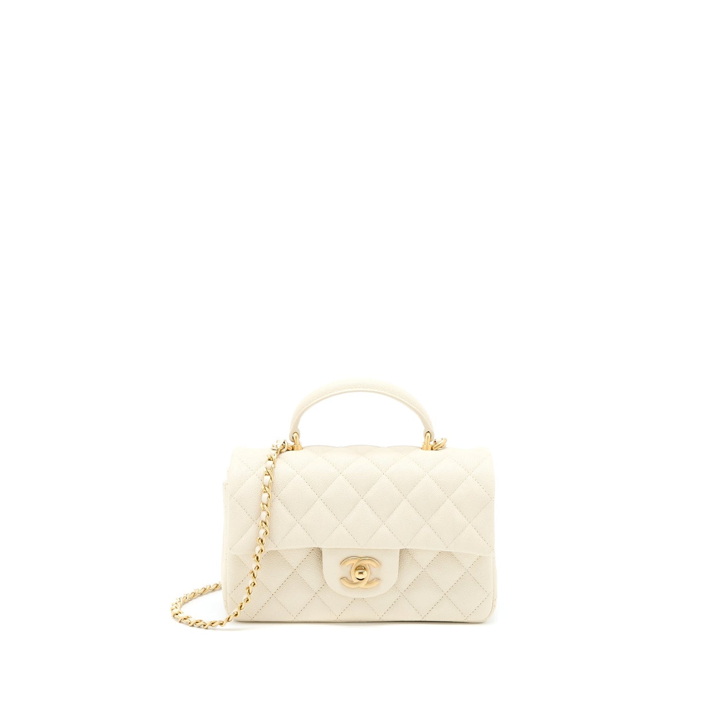 Chanel Top Handle Mini Rectangular Grained Calfskin Light Beige Brushed
