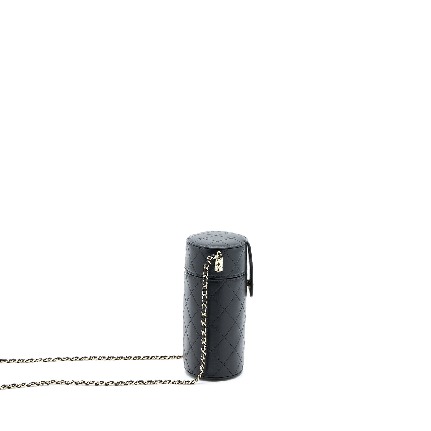 Chanel Round Vanity Case With Chain Lambskin Black L