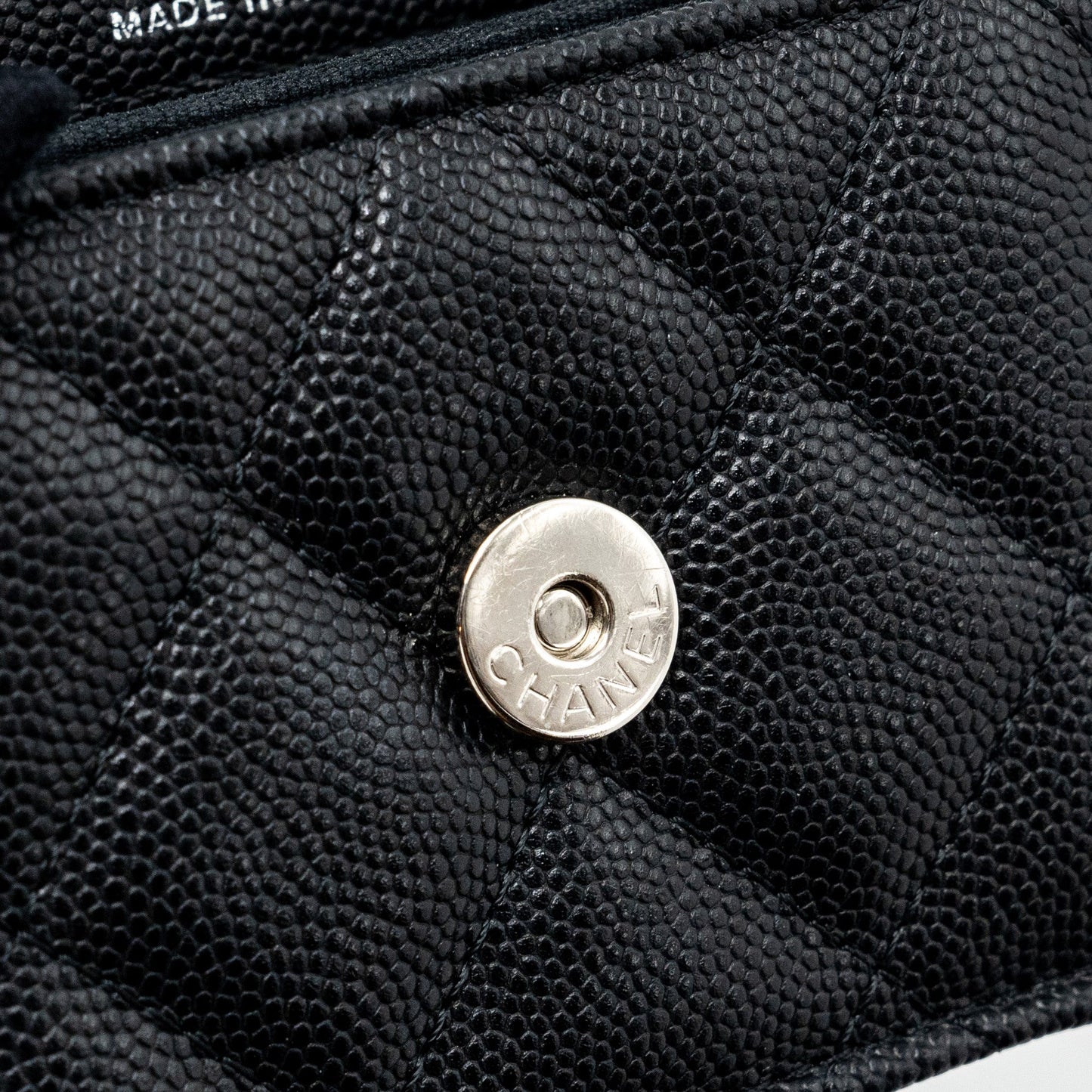 CHANEL MINI FLAP BAG WITH Coco Enamel CHAIN CAVIAR BLACK
