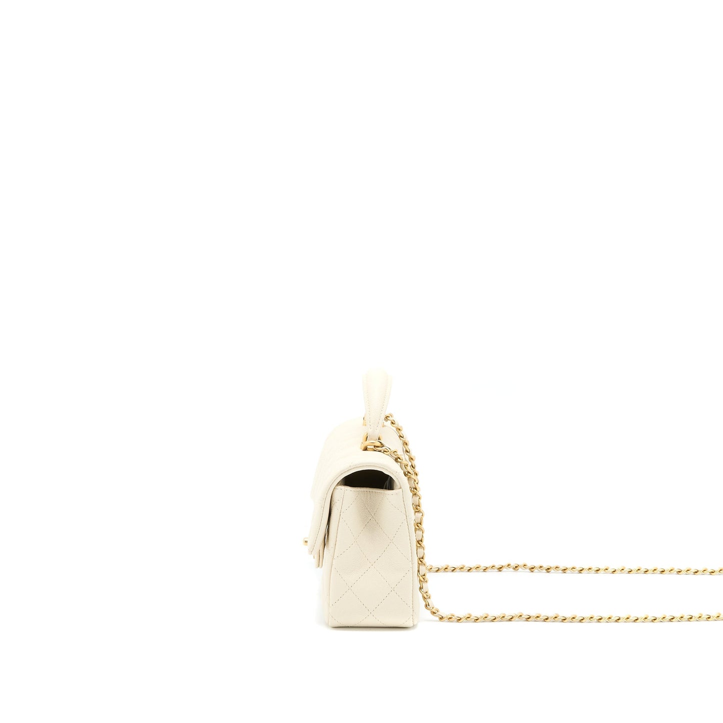 Chanel Top Handle Mini Rectangular Grained Calfskin Light Beige Brushed