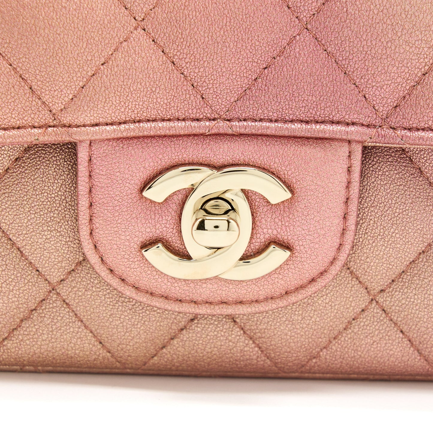 Chanel 21S Mini Rectangular Flap Bag Metallic Grained Lambskin Ombré Rose Gold L