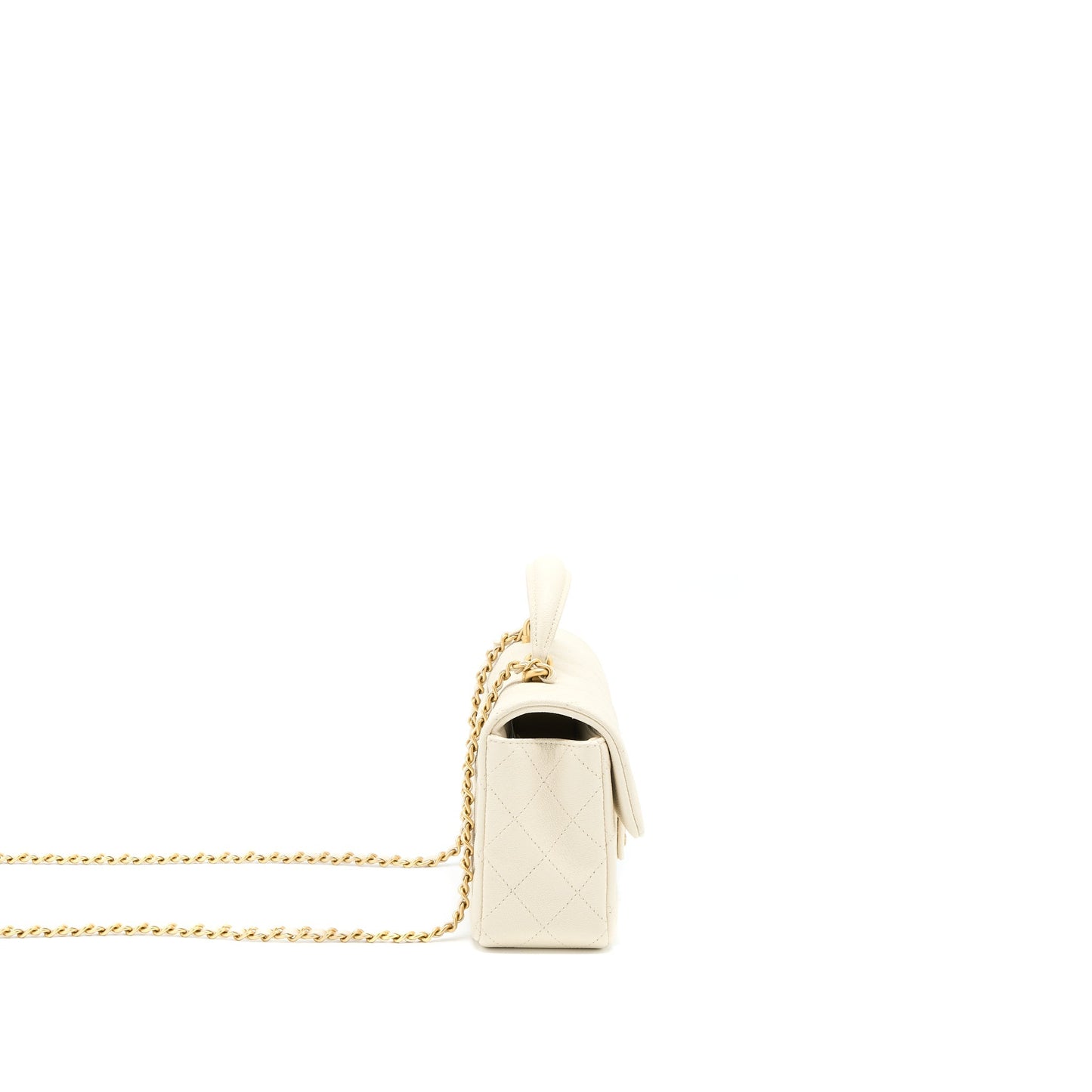 Chanel Top Handle Mini Rectangular Grained Calfskin Light Beige Brushed