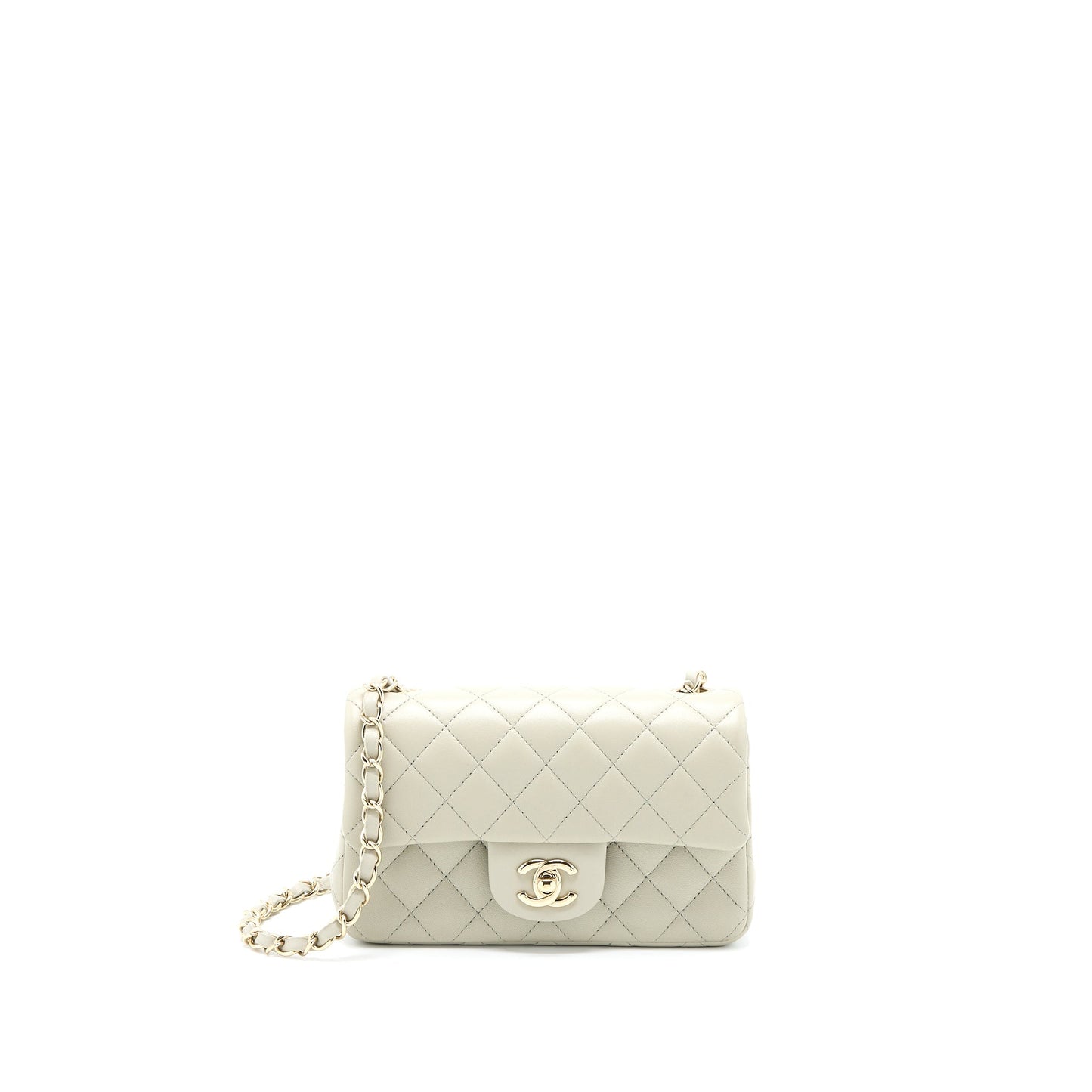 Chanel Mini Rectangular Flap Bag Lambskin Light Grey L (Microchip)