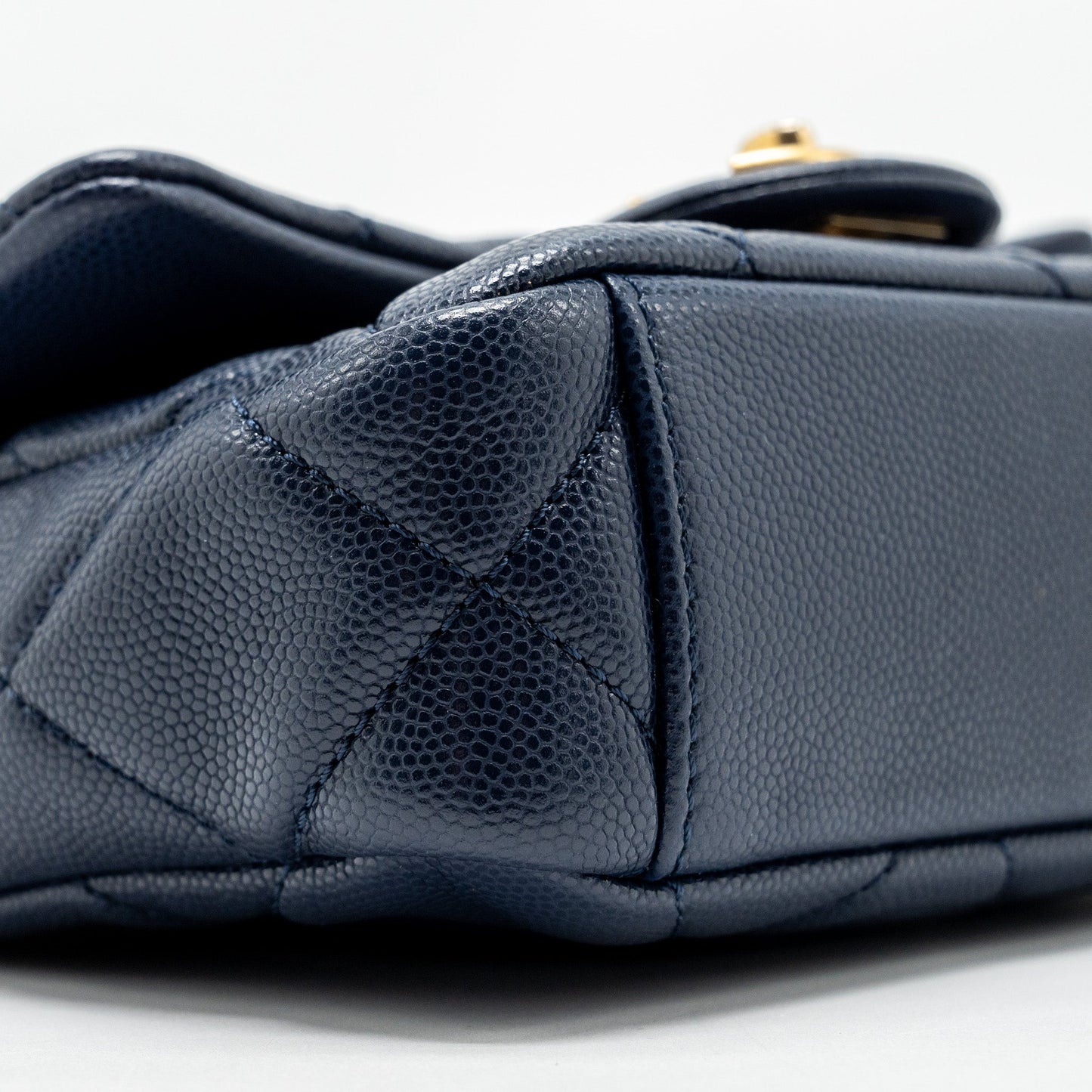 Chanel 22A Button On Chain Mini Square Flap Bag Caviar Navy  (Microchip)