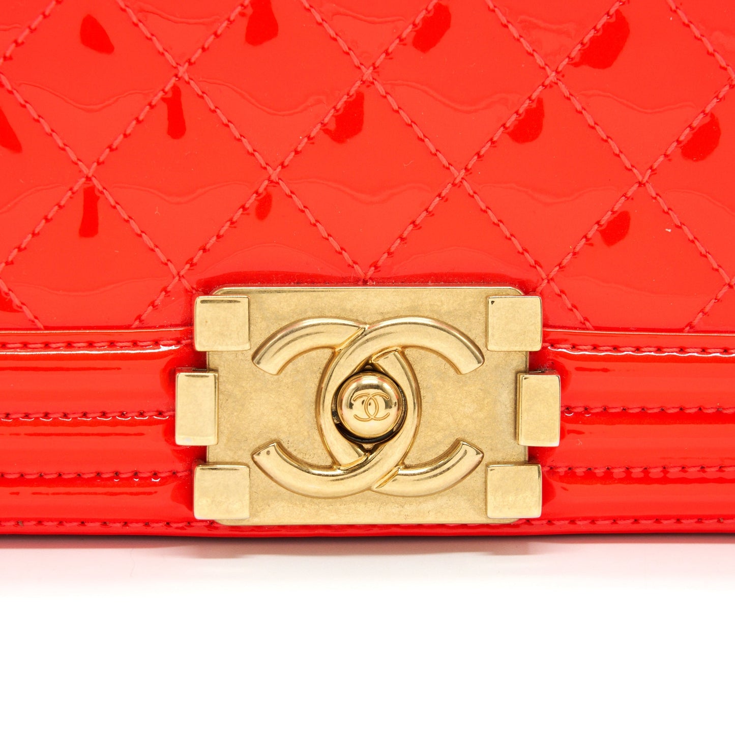 Chanel Small Boy Bag patent leather Bright Orange
