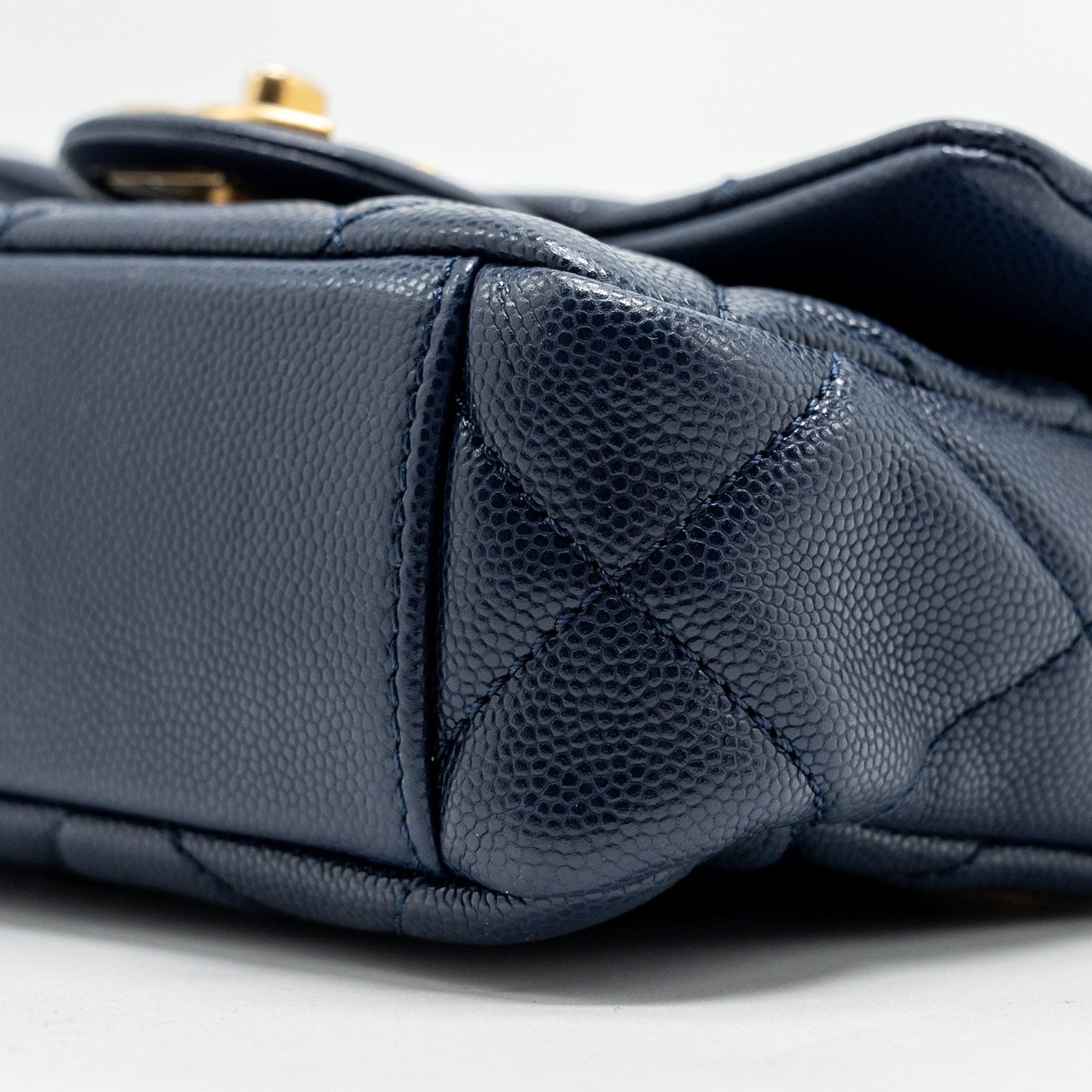 Chanel 22A Button On Chain Mini Square Flap Bag Caviar Navy  (Microchip)