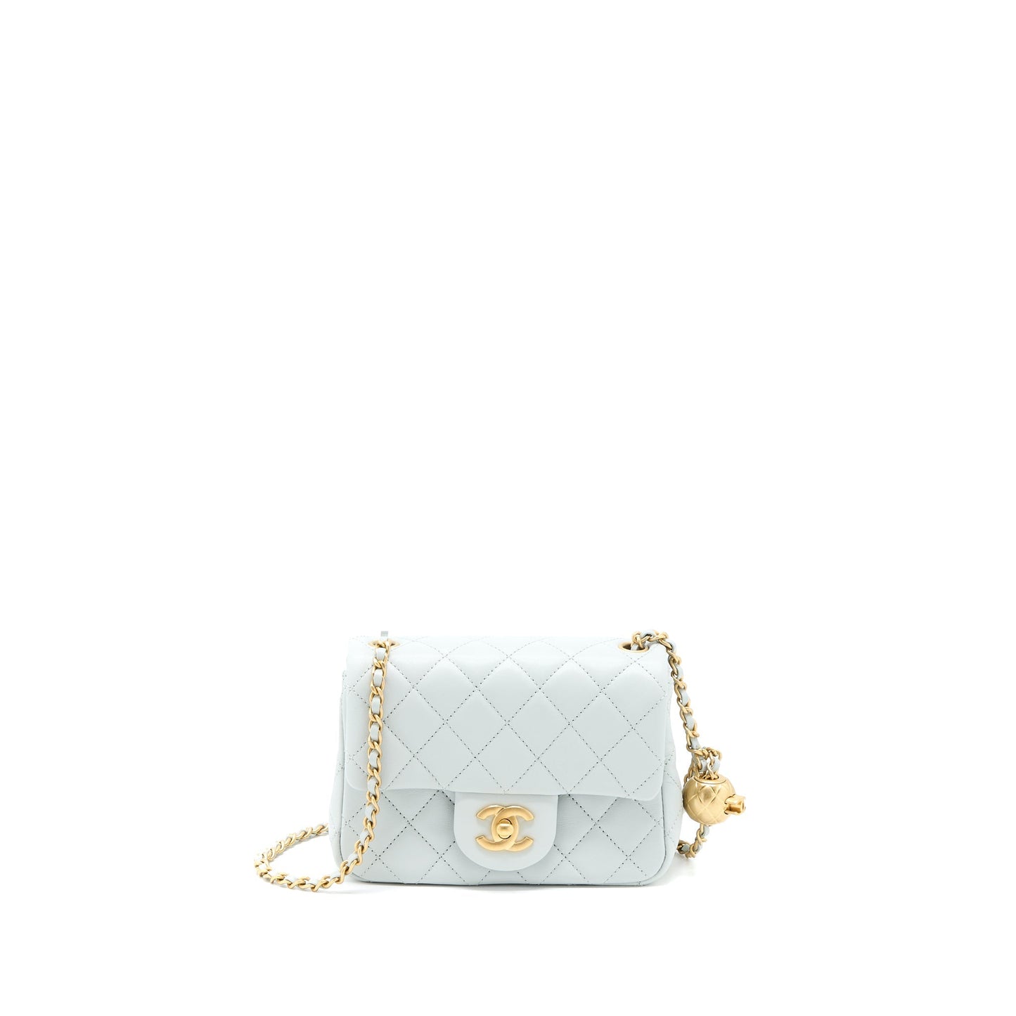 Chanel 23C Pearl Crush Mini Square Lambskin Light Grey  (Microchip)