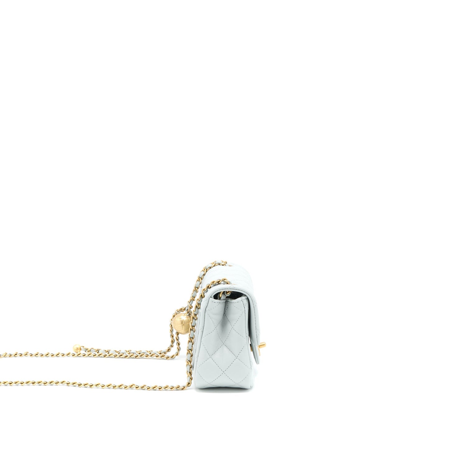 Chanel 23C Pearl Crush Mini Square Lambskin Light Grey  (Microchip)